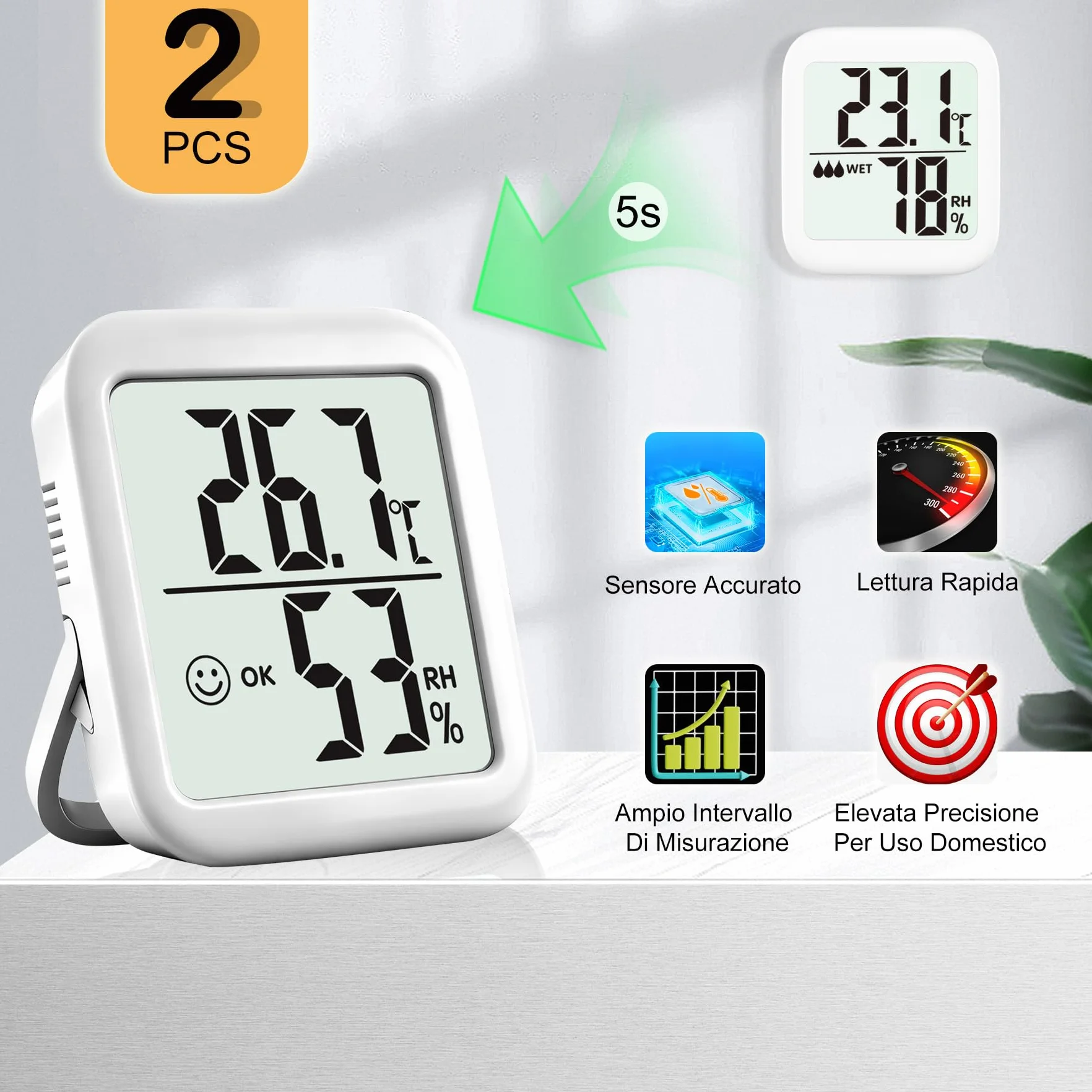 Termometro Ambiente Interno Igrometro Digitale 2 pezzi Monitor Temperatura Umidità per Casa Terrario Incubatrice Serra