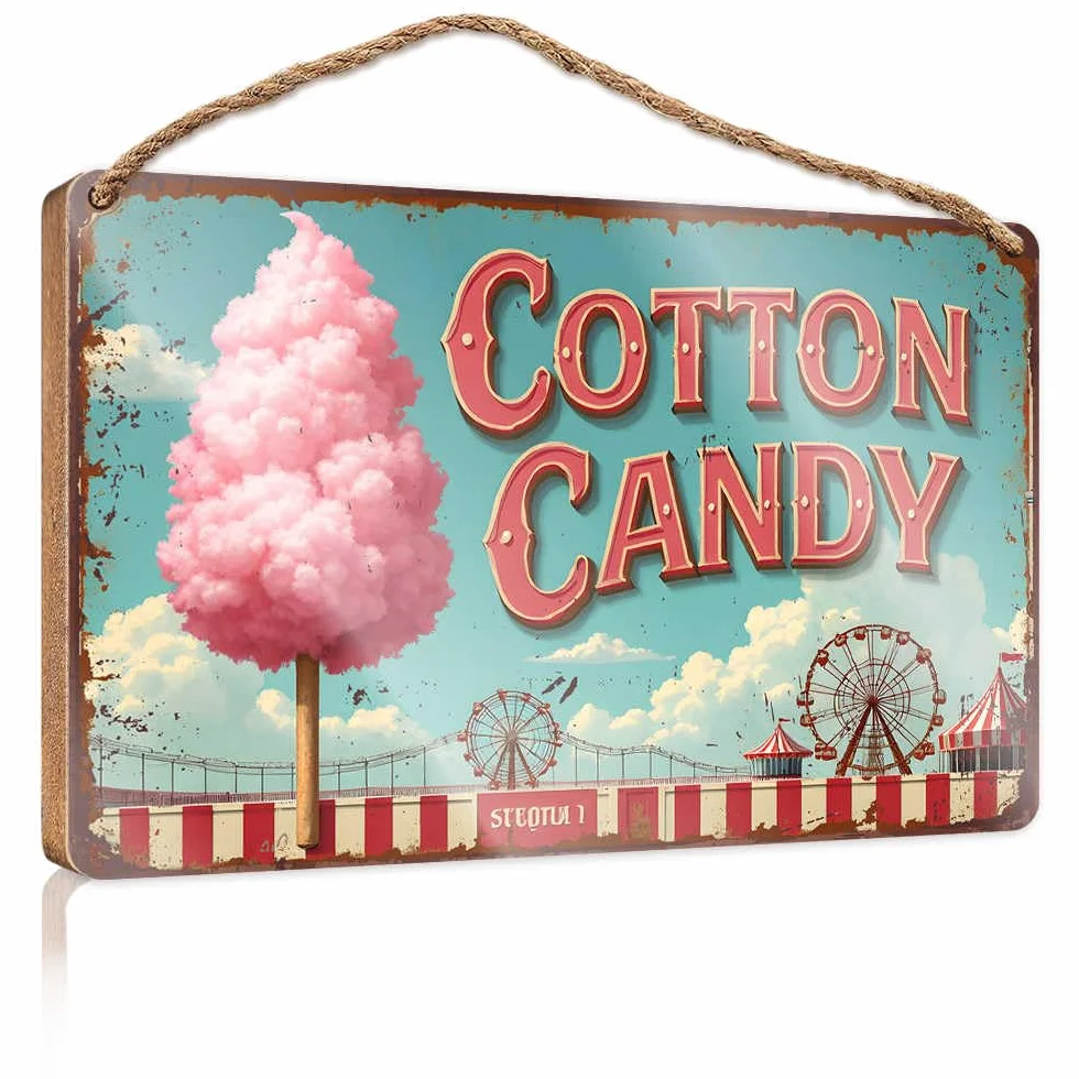 Cartello decorativo da appendere vintage con albero di zucchero filato gigante in legno per porta d'ingresso, decorazione da parete per casa colonica (23 x 35 cm)