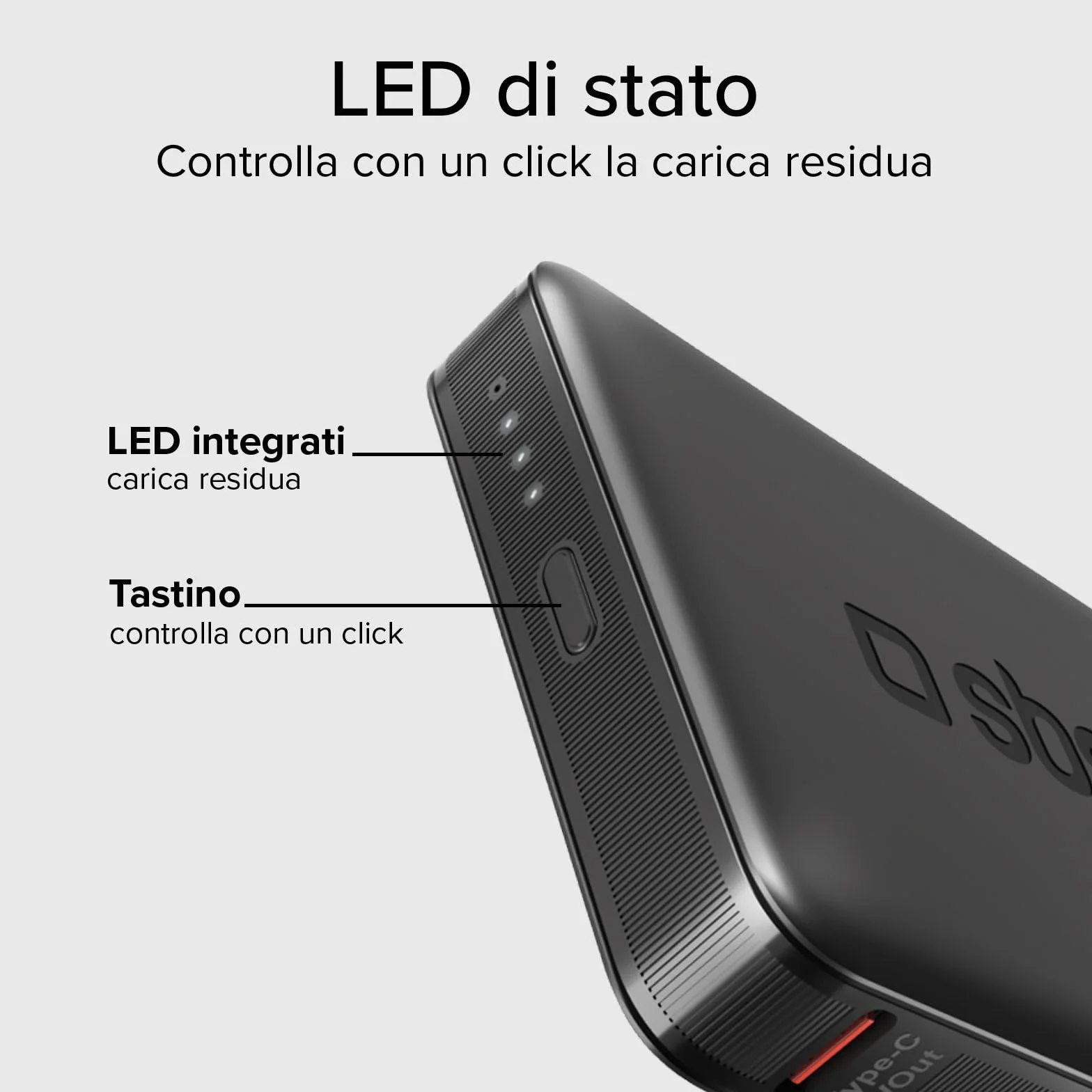 SBS NanoTube PowerBank HD 5000mAh 10W Power Bank Ricarica Rapida USB-C Caricabatterie Portatile Nero