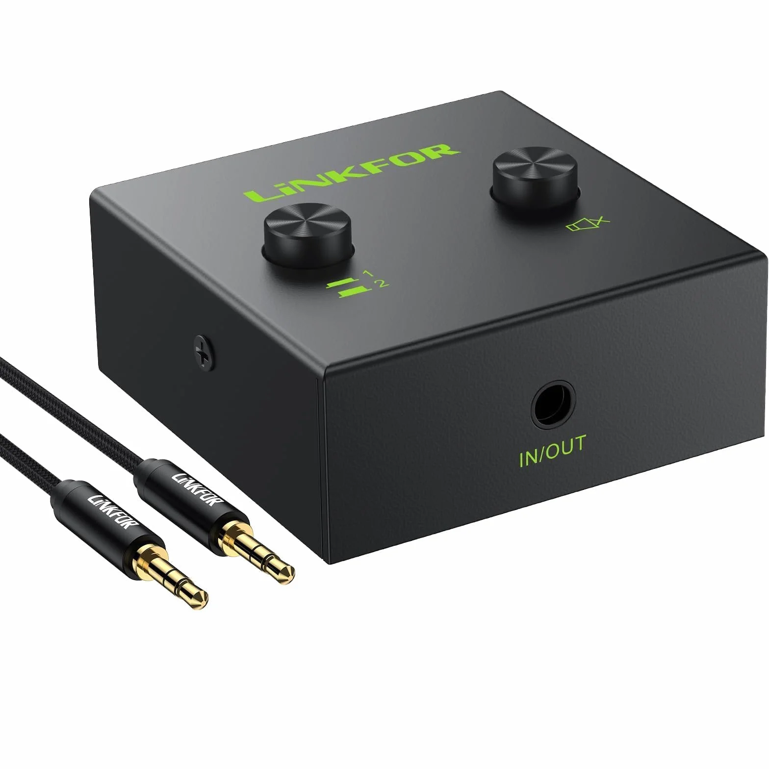 LiNKFOR 3.5mm Audio Switch Switcher con Pulsante Mute Commutatore Audio Bidirezionale Stereo 2-in-1 Out per Computer