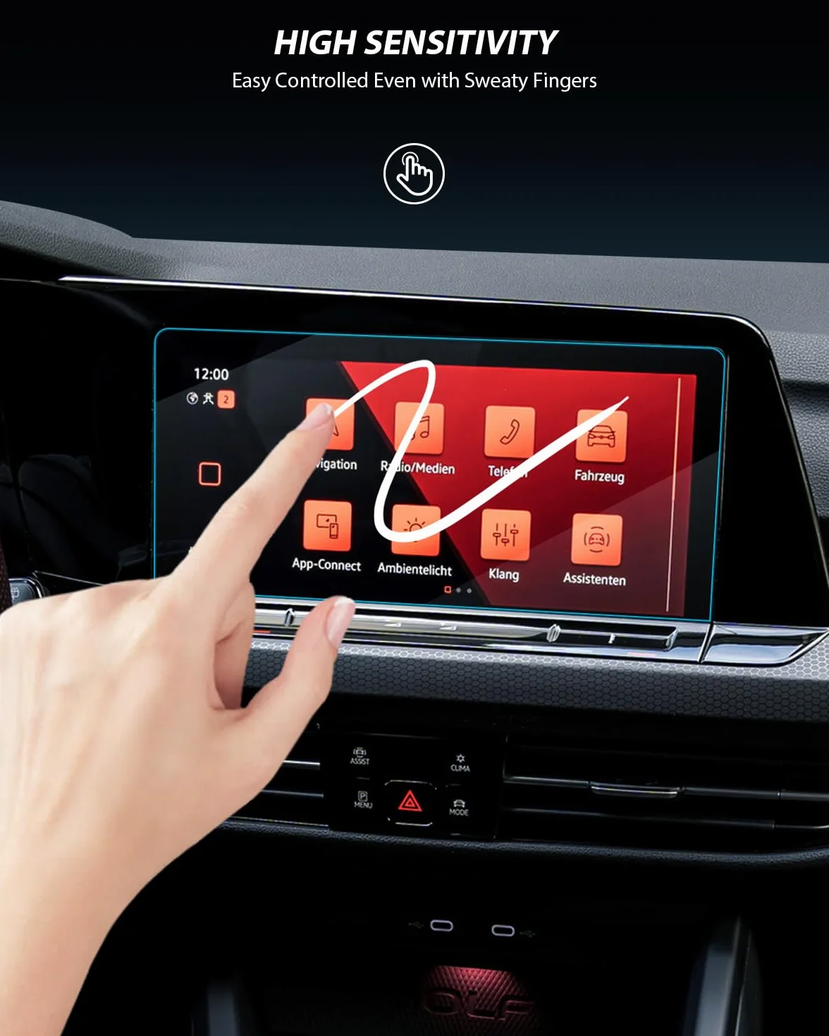 Pellicole Protettive per Display VW Golf 8 MK8 GTI GTD GTE 2020-2024, Vetro Temperato
