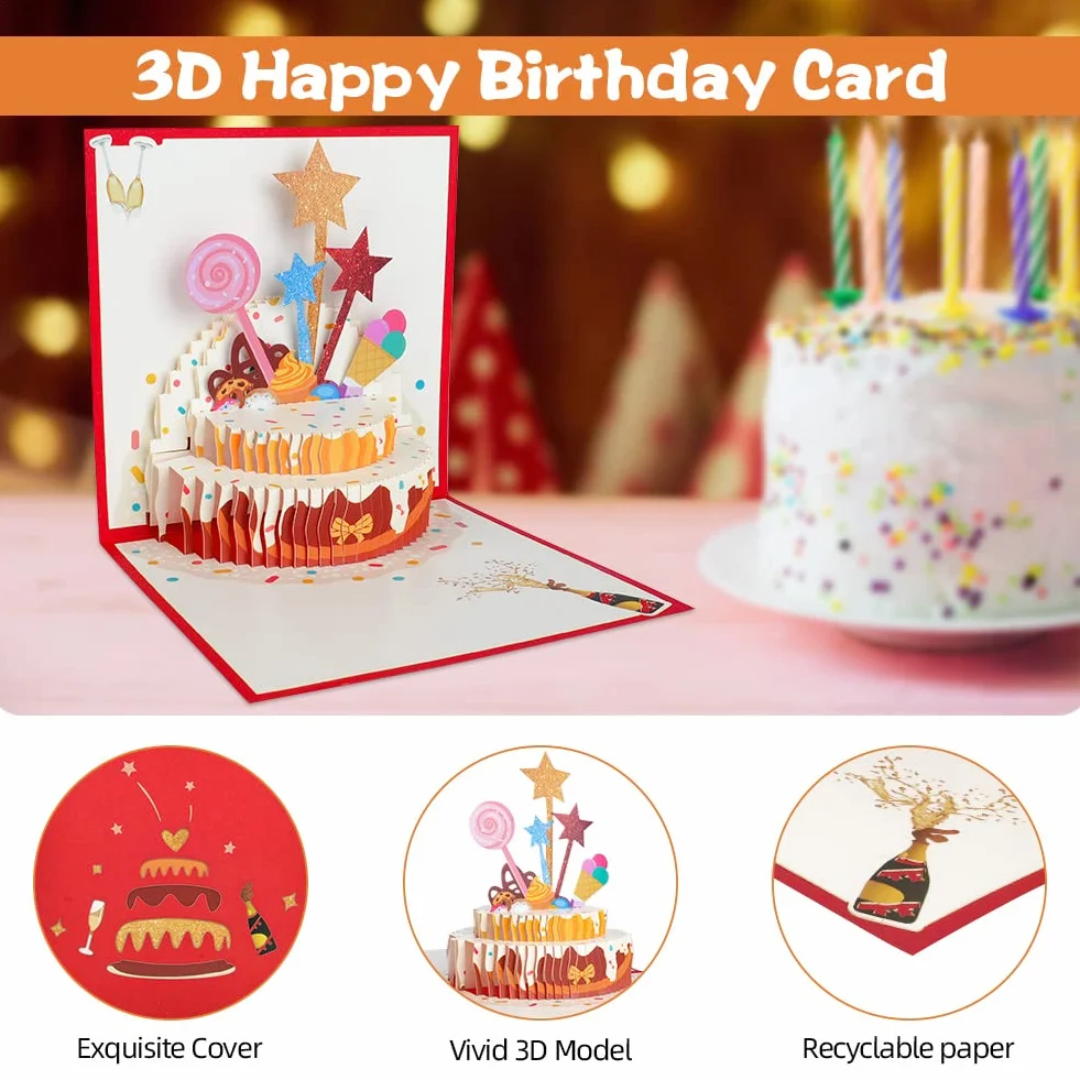 OFFCUP Biglietto Auguri Compleanno Pop Up 3D con Busta per Donne Uomini