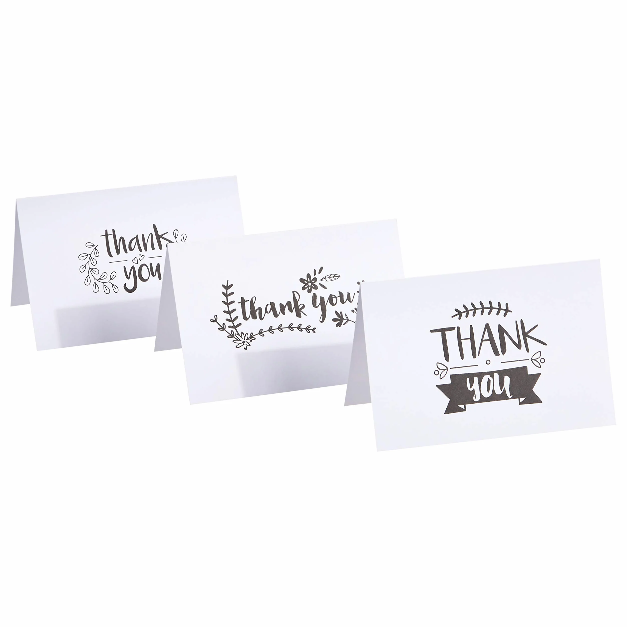 Amazon Basics Cartolina di ringraziamento "Thank you", bianco e nero, 48 unità
