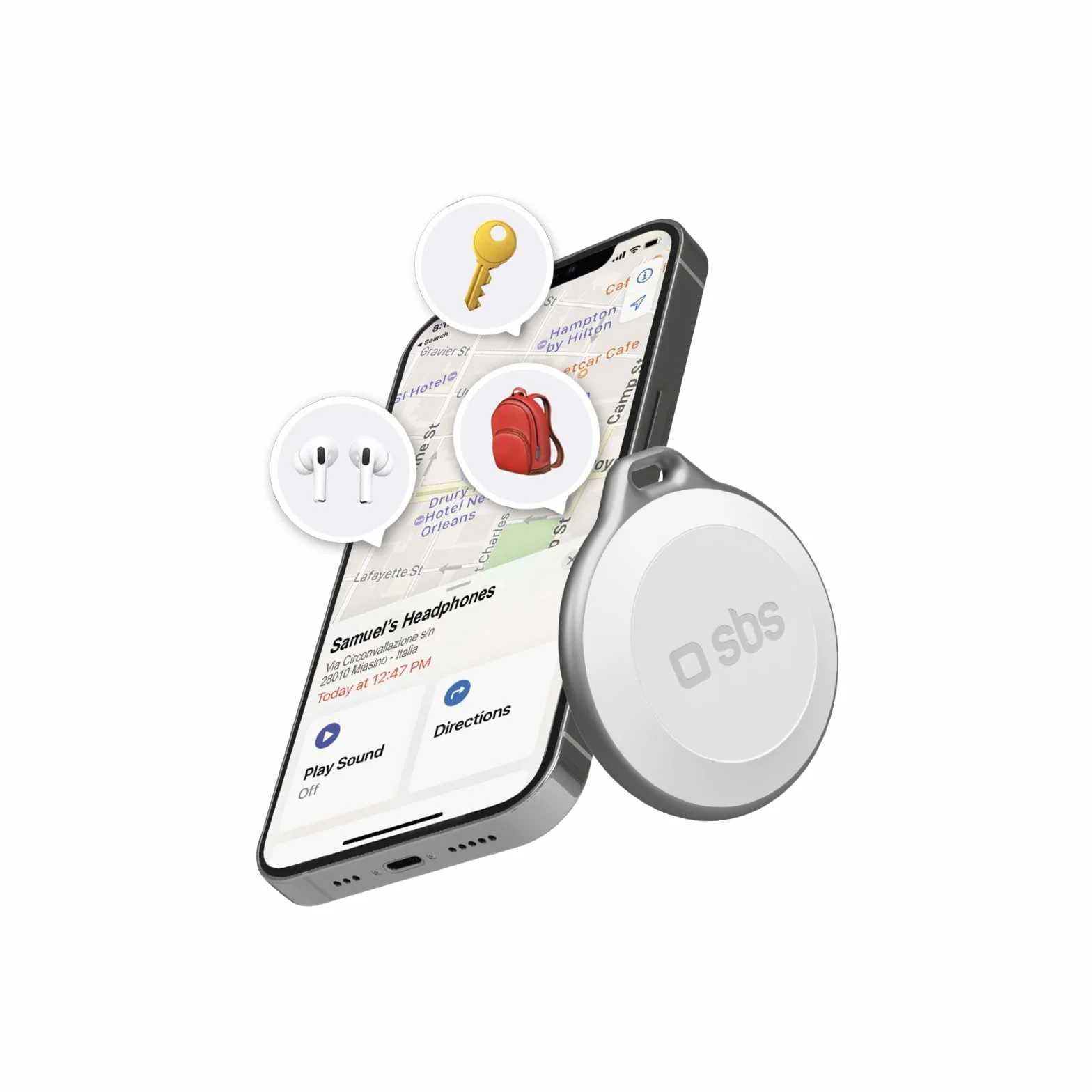 SBS Track My Circle Localizzatore Chiavi Compatibile Apple Dov'È 100 dB IP65 Impermeabile Bianco