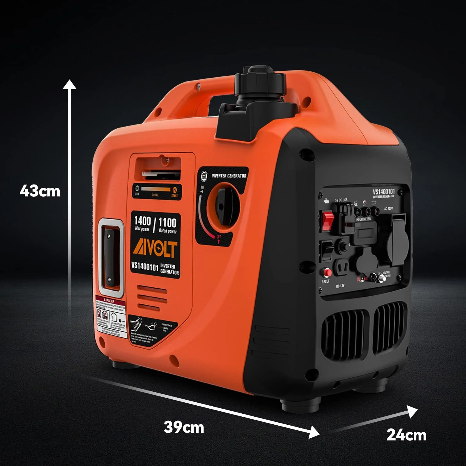 AIVOLT Generatore Inverter 1400 Watt generatore di corrente silenziato gruppo elettrogeno emergenza a benzina silenzioso per campeggio, festival e uso domestico con 2 prese USB, 12V DC e 230 V AC