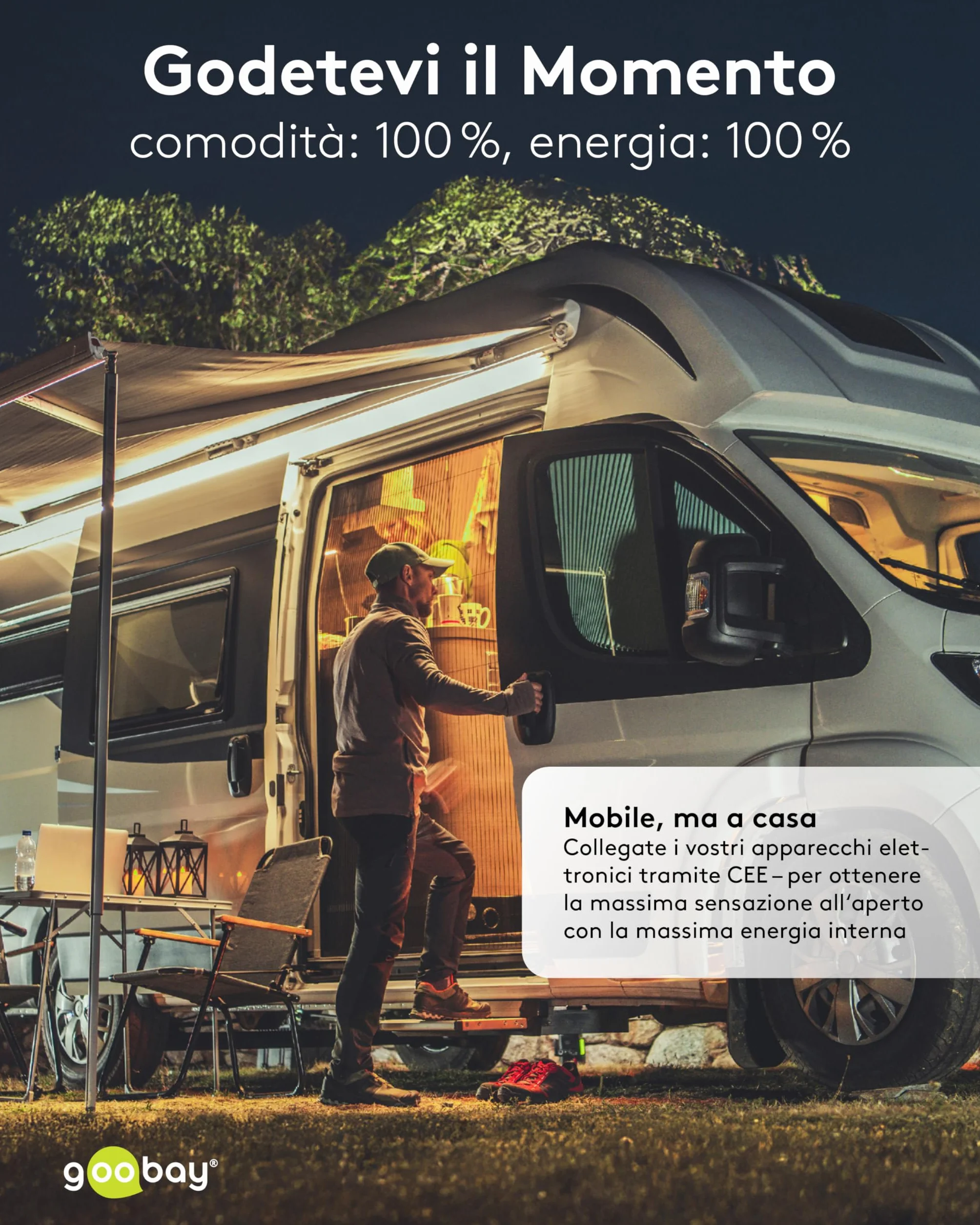 goobay Adattatore CEE per caravan, spina CEE a 2 prese CEE, portatile, con copertura protettiva, impermeabile IP44, 76236
