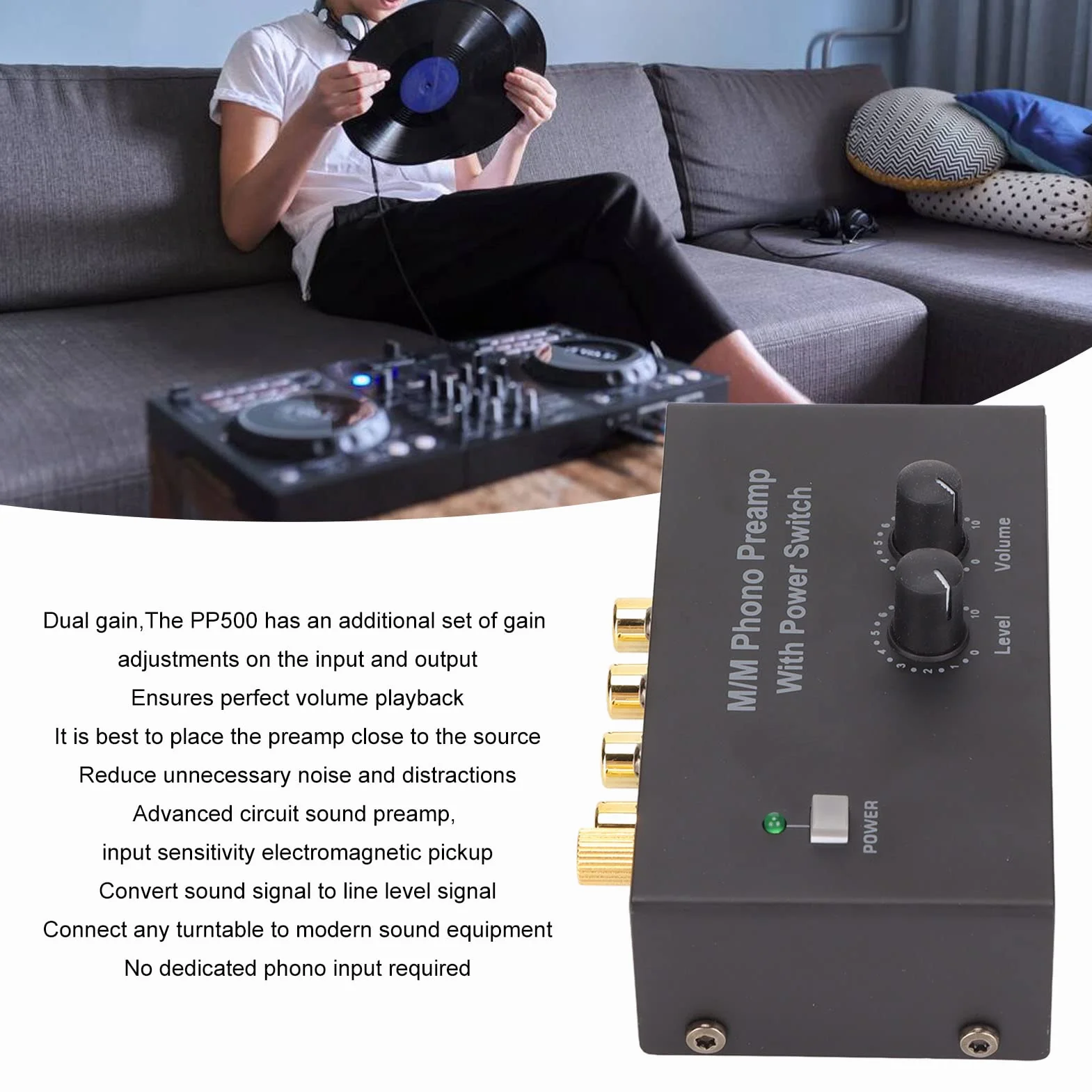 Preamplificatore per Giradischi Professionale a Basso Rumore con Adattatore DC 12V