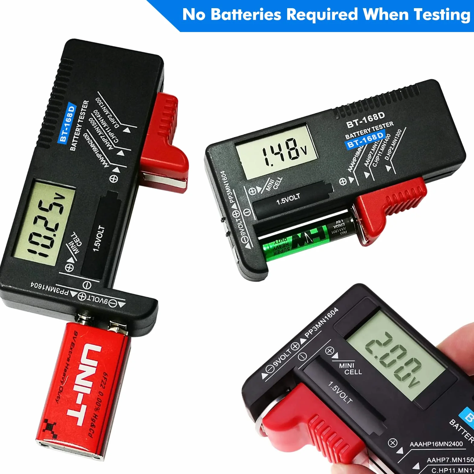 Tester per Batteria Digitali Portatile Universale con LCD Volt Checker