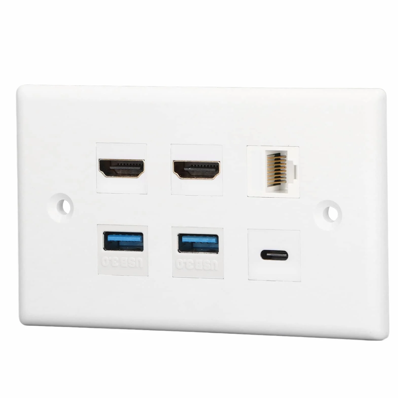 Bewinner Piastra da Parete 6 Porte 2xHDMI 2xUSB3.0 1xType C 1xRJ45 Cat6 Ethenret per Proiettore TV