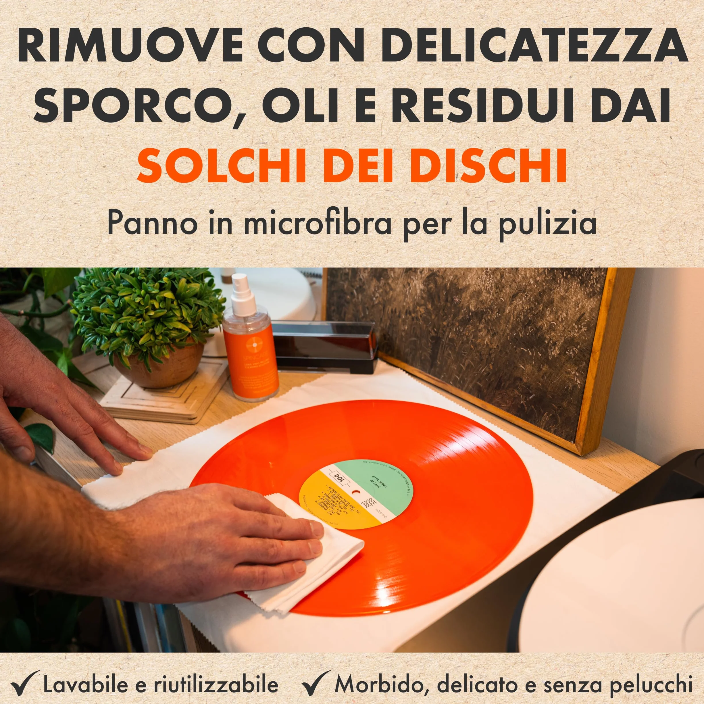 SPINCARE Kit Pulizia Vinili 5 in 1 con Spazzola in Velluto, Spray Antistatico 120 ml e Panno in Microfibra