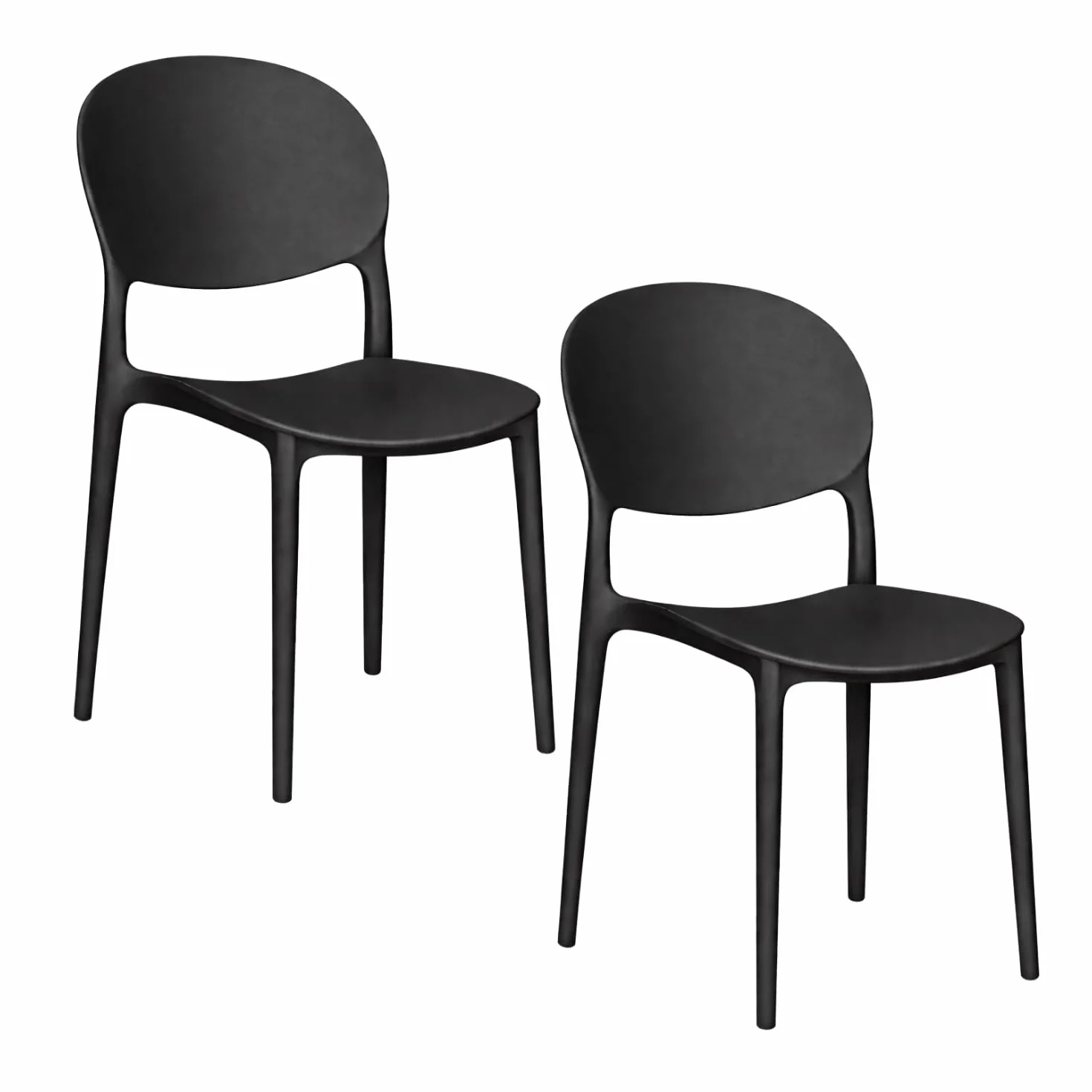 PALUPLUS Set 2 Sedie Oslo con Schienale Ovale in Polipropilene, Misura 43,5x55x80 cm, Impilabili e con Gommini Antiscivolo, Sedia da Giardino per Esterno ed Interno -1186F-8,45 (Nero)