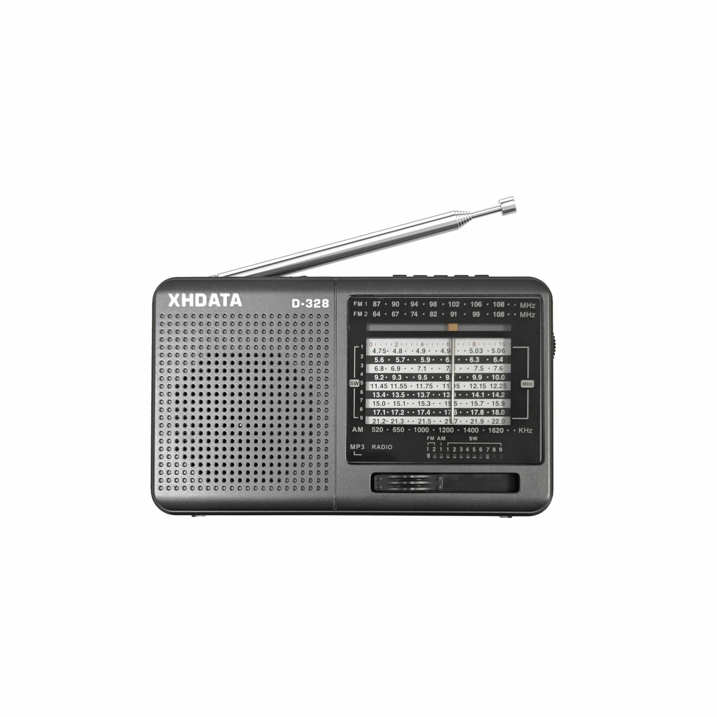 XHDATA D-328 Radio Portatile FM AM SW Vintage Supporto TF Card MP3 Batteria Ricaricabile Grigio
