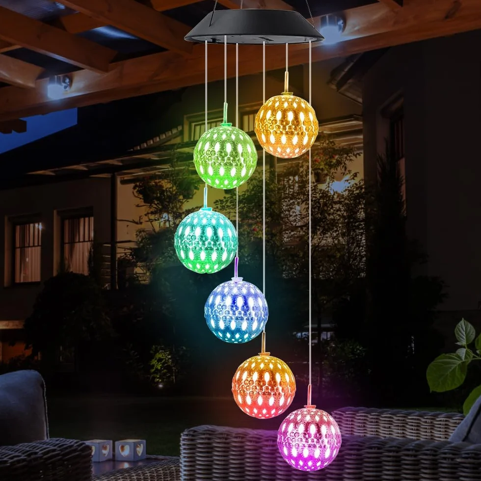 Scacciapensieri Solari da Giardino, 6 LED a Sfera di Cristallo, Cambia Colore, Impermeabile, Decorazione per Esterni