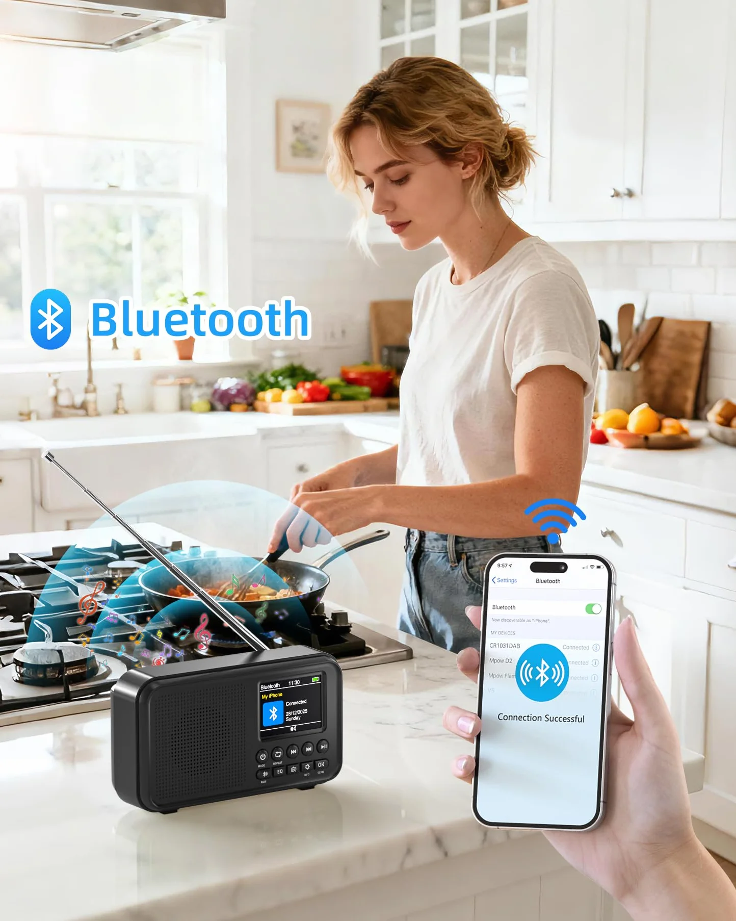 Mesqool Radio Digitale DAB FM Bluetooth Batteria Ricaricabile 3000mAh Compatibile TF 64GB Ricarica Type-C