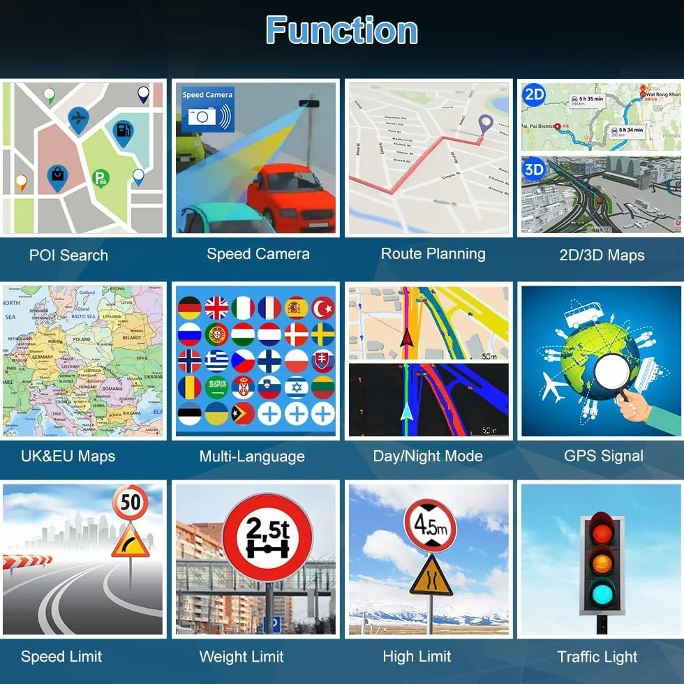 Navigatore GPS 5 Pollici Satellitare con POI Avviso Guida Vocale Aggiornamento UE Auto Camion