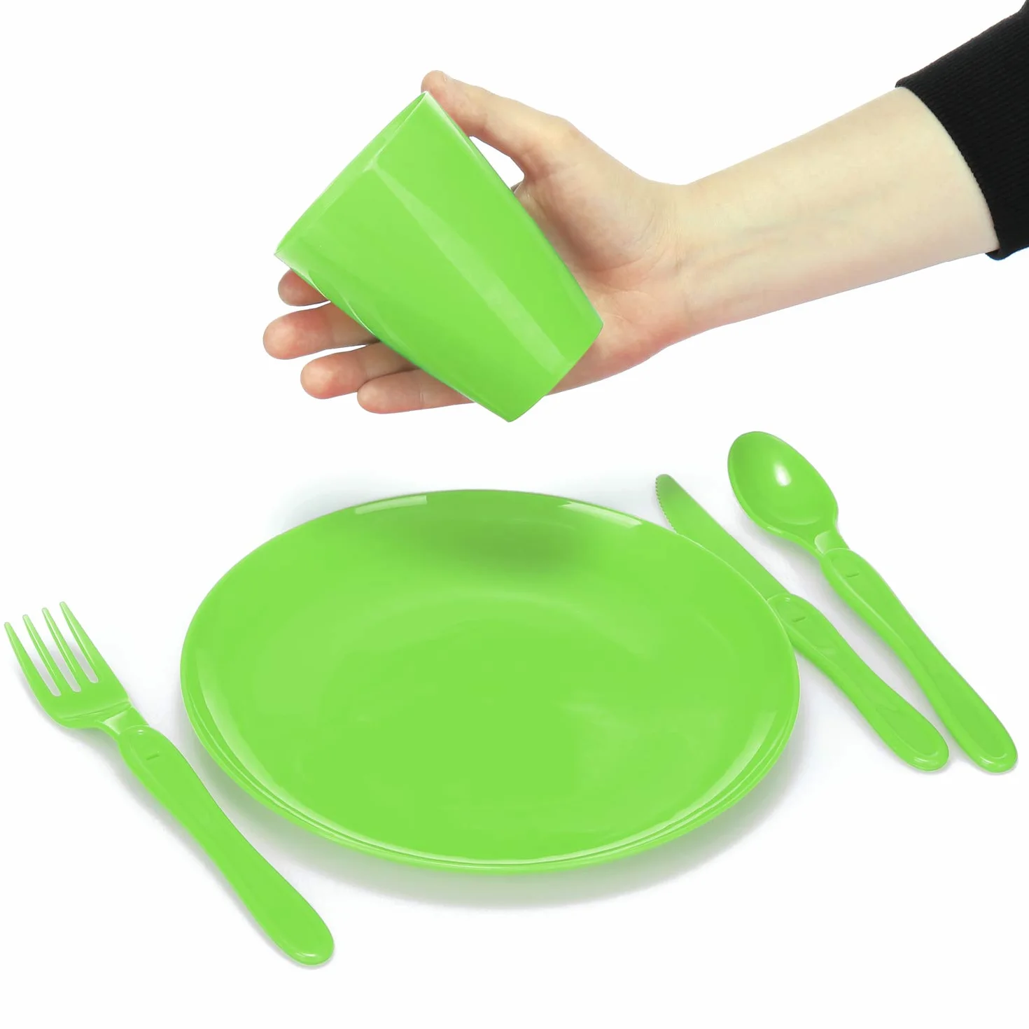 COM-FOUR® Set da picnic 31 pezzi - Cestino con stoviglie riutilizzabili per 6 persone - Accessori picnic verdi