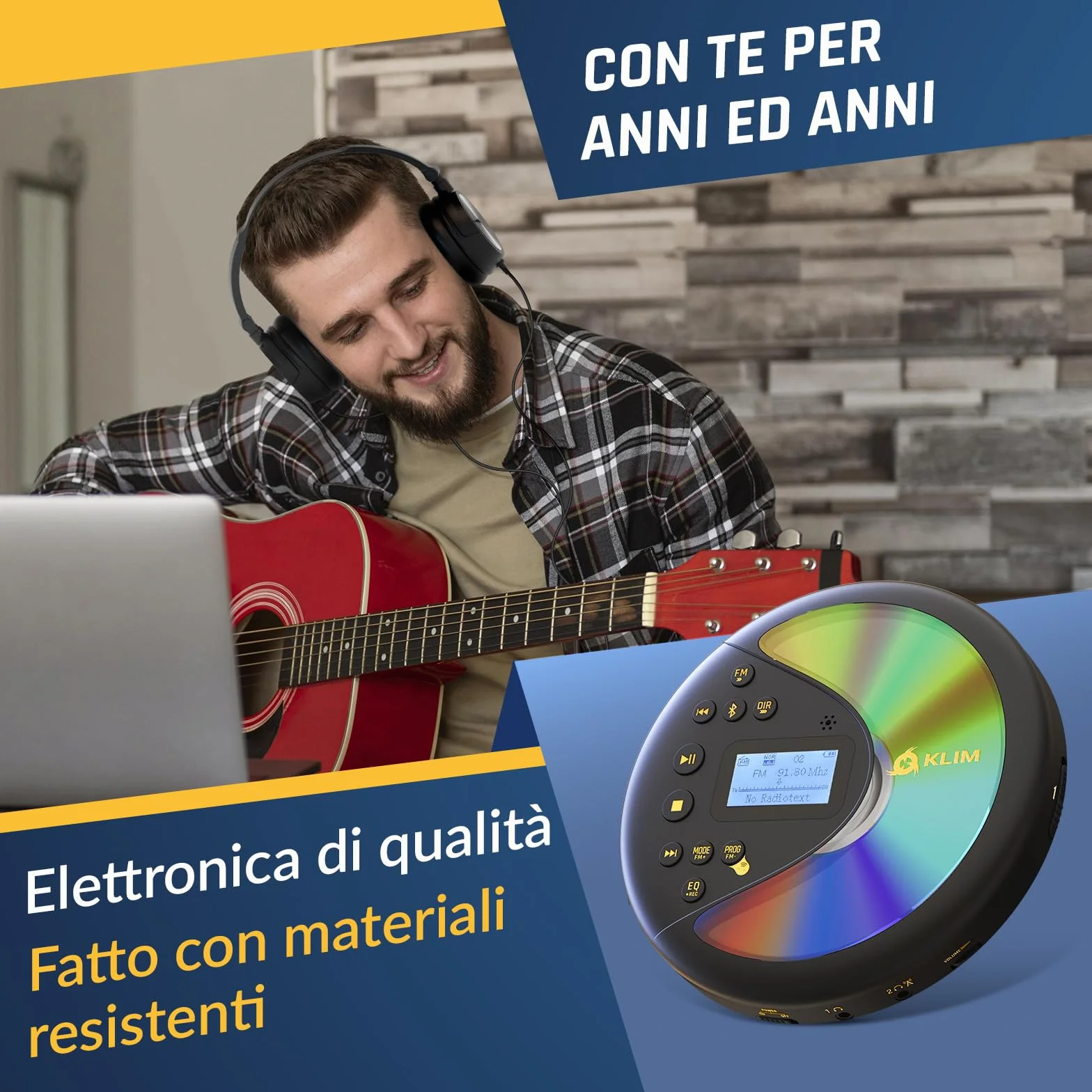 KLIM Discover Lettore CD HiFi Portatile Radio FM Bluetooth Nero/Oro