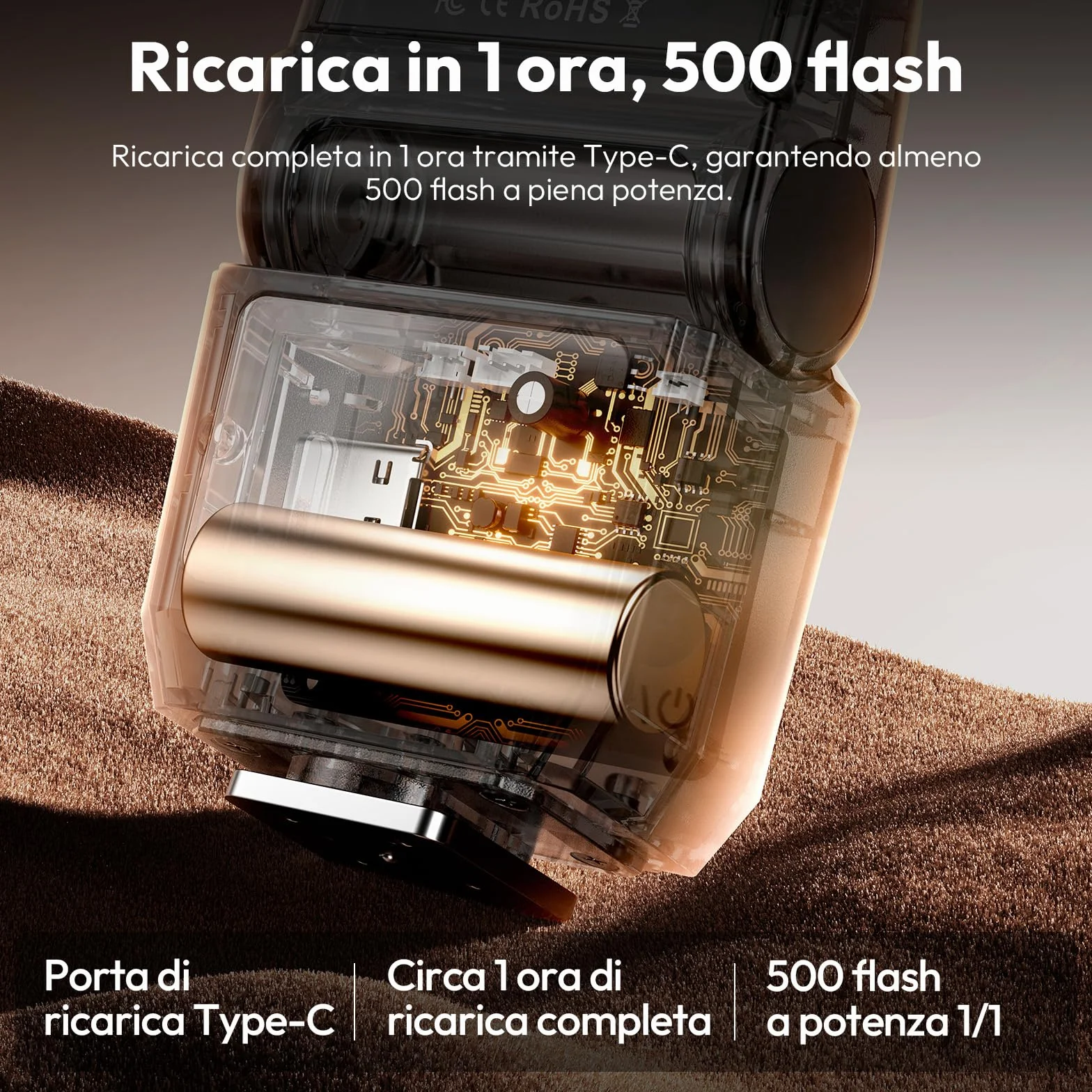 ULANZI SL03 Mini flash Speedlite GN8 6500K Angolo 90° regolabile per fotocamera