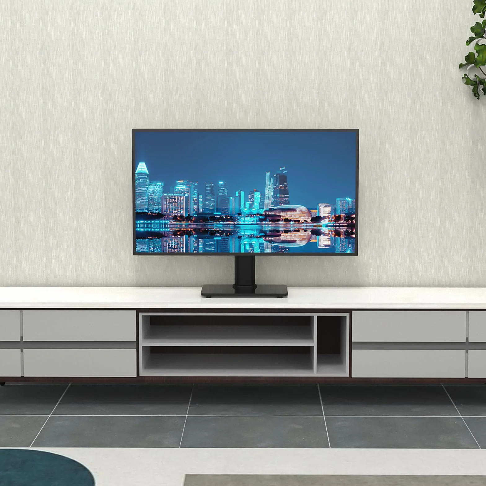 GRIFEMA GB1005-2 Supporto TV da Tavolo 17-43 Pollici Girevole Regolabile in Altezza Base in Vetro Temperato Fino a 30 kg Vesa 200x200mm
