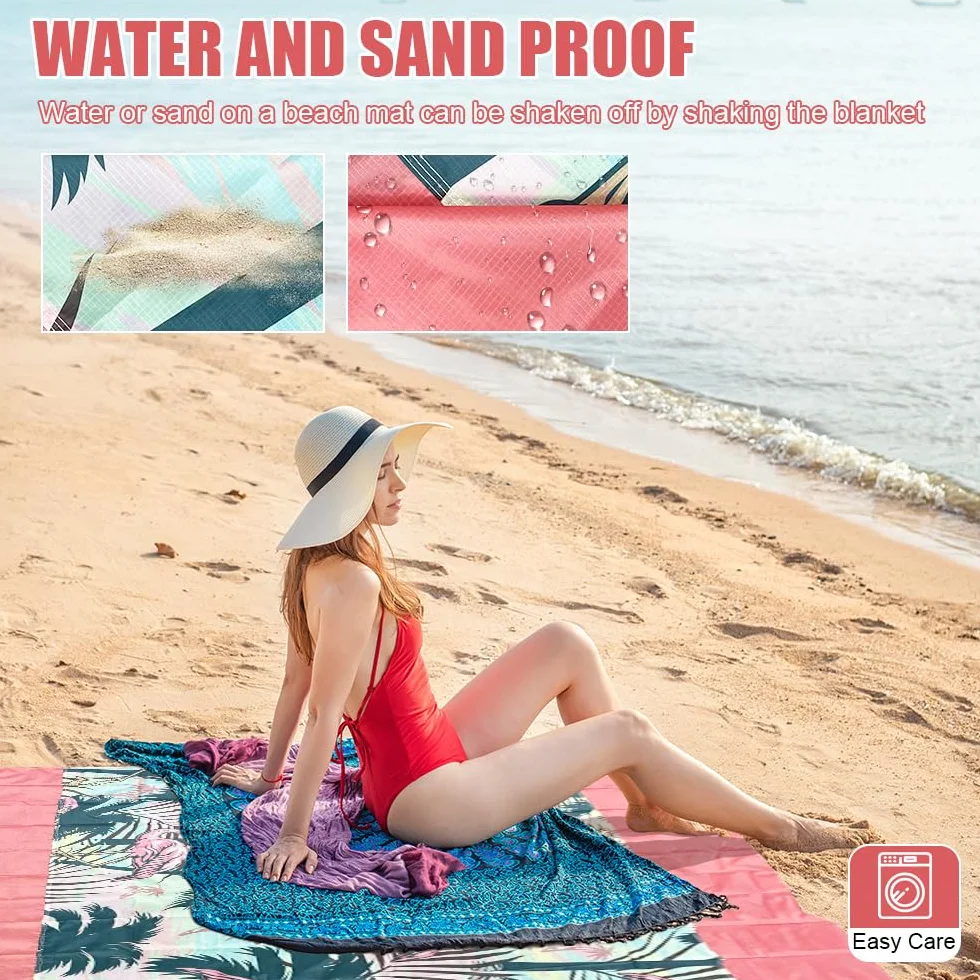 Coperta da Spiaggia Impermeabile 280x300 cm Telo Anti Sabbia con Picchetti Leggera Portatile