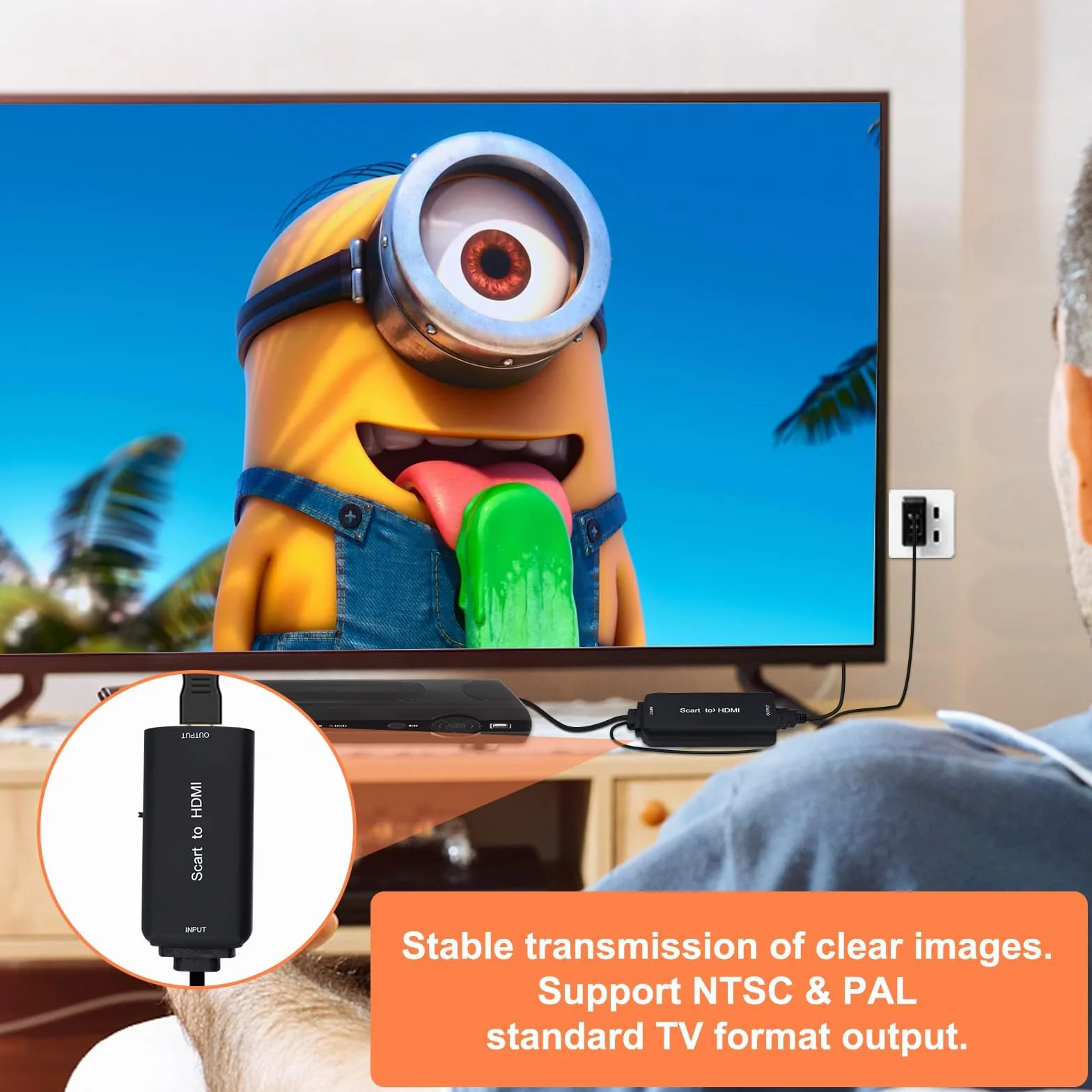 AMANKA Convertitore da SCART a HDMI, Cavo Adattatore con Uscita Full HD 720P/1080P e cavo HDMI USB per Blu-ray SKY Lettore DVD PS3 HD TV 181cm