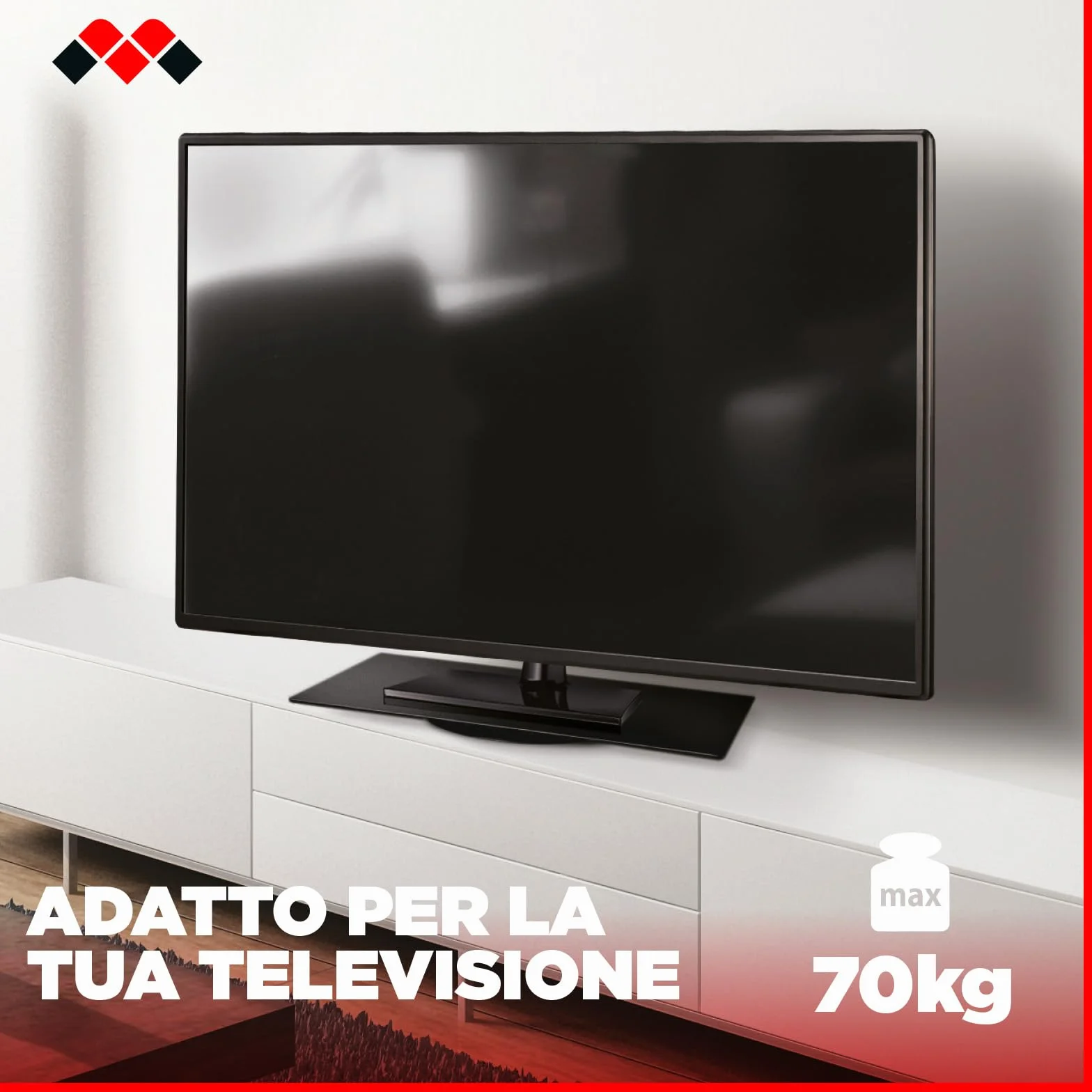 Meliconi Rotobase Elite M, Supporto Monitor e TV Girevole, 360°, 70 kg, Vetro Temperato, Nero