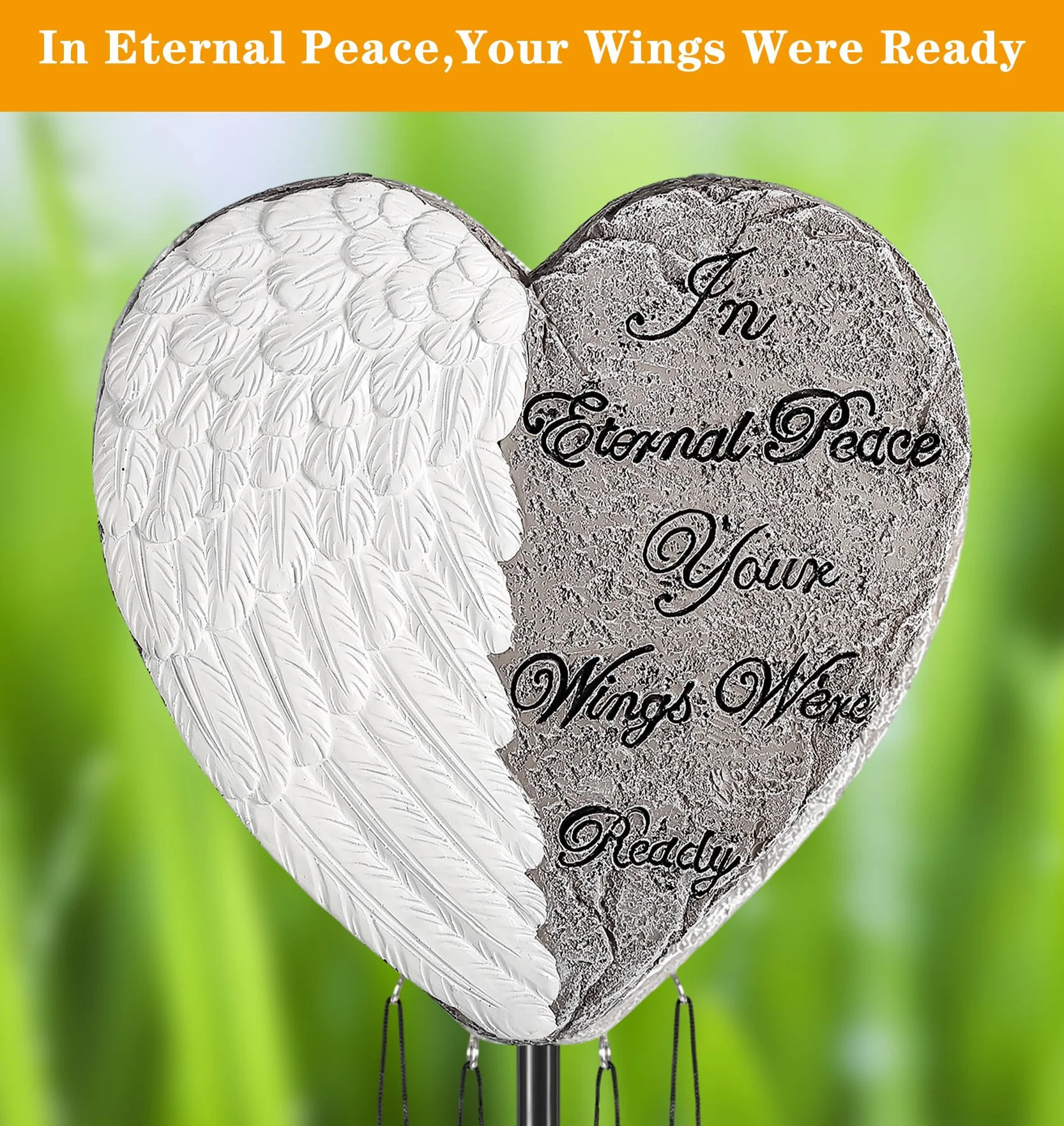 Bocola Campanello a vento commemorativo per cimitero, personalizzabile, in resina, regalo per la perdita di una persona cara, per giardino, patio, lapide, lapide, decorazioni per esterni, palo in