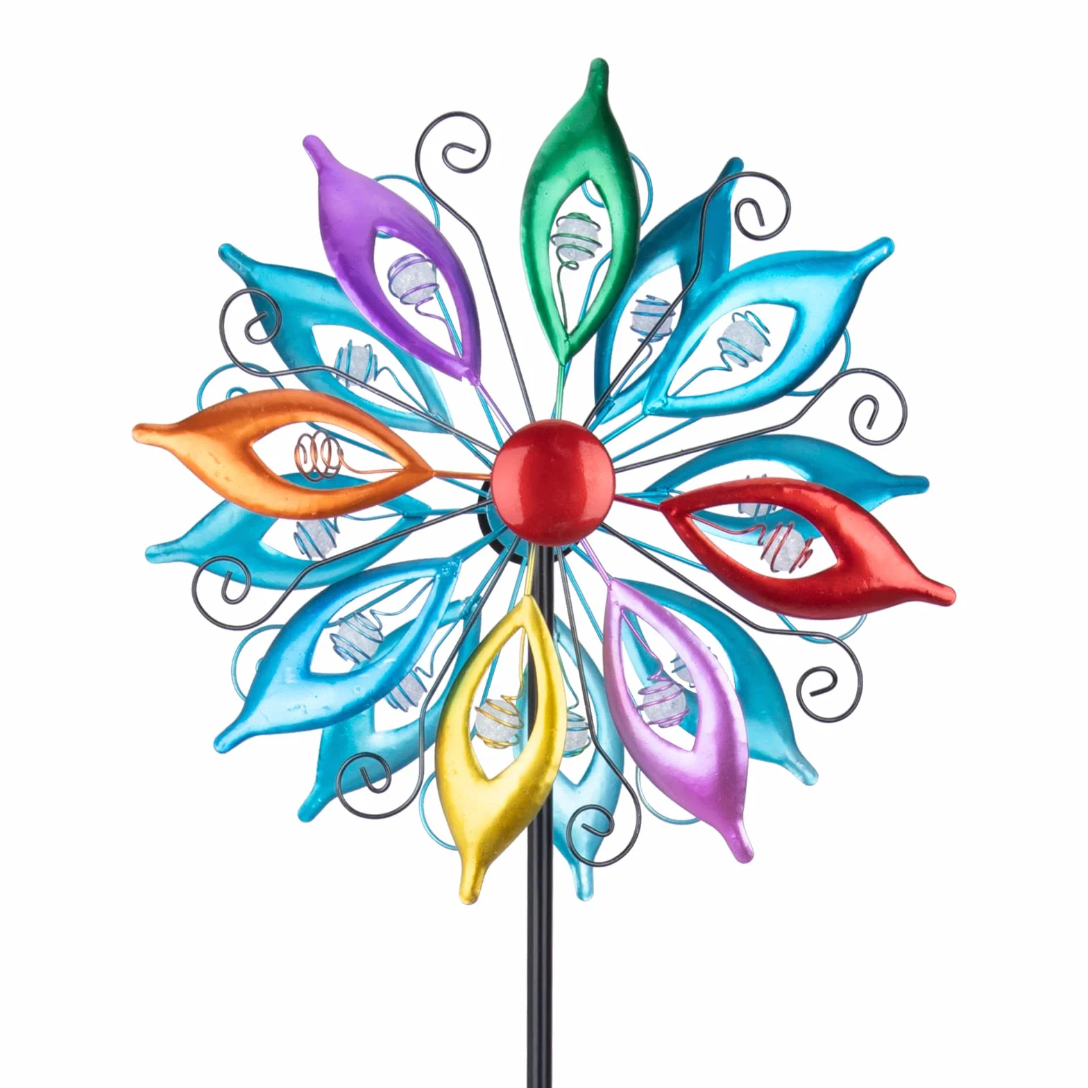 MUMTOP Girandole a vento da 100 cm, scultura cinetica multicolore, mulino a vento in metallo con paletto, per giardino, cortile, prato, decorazione esterna