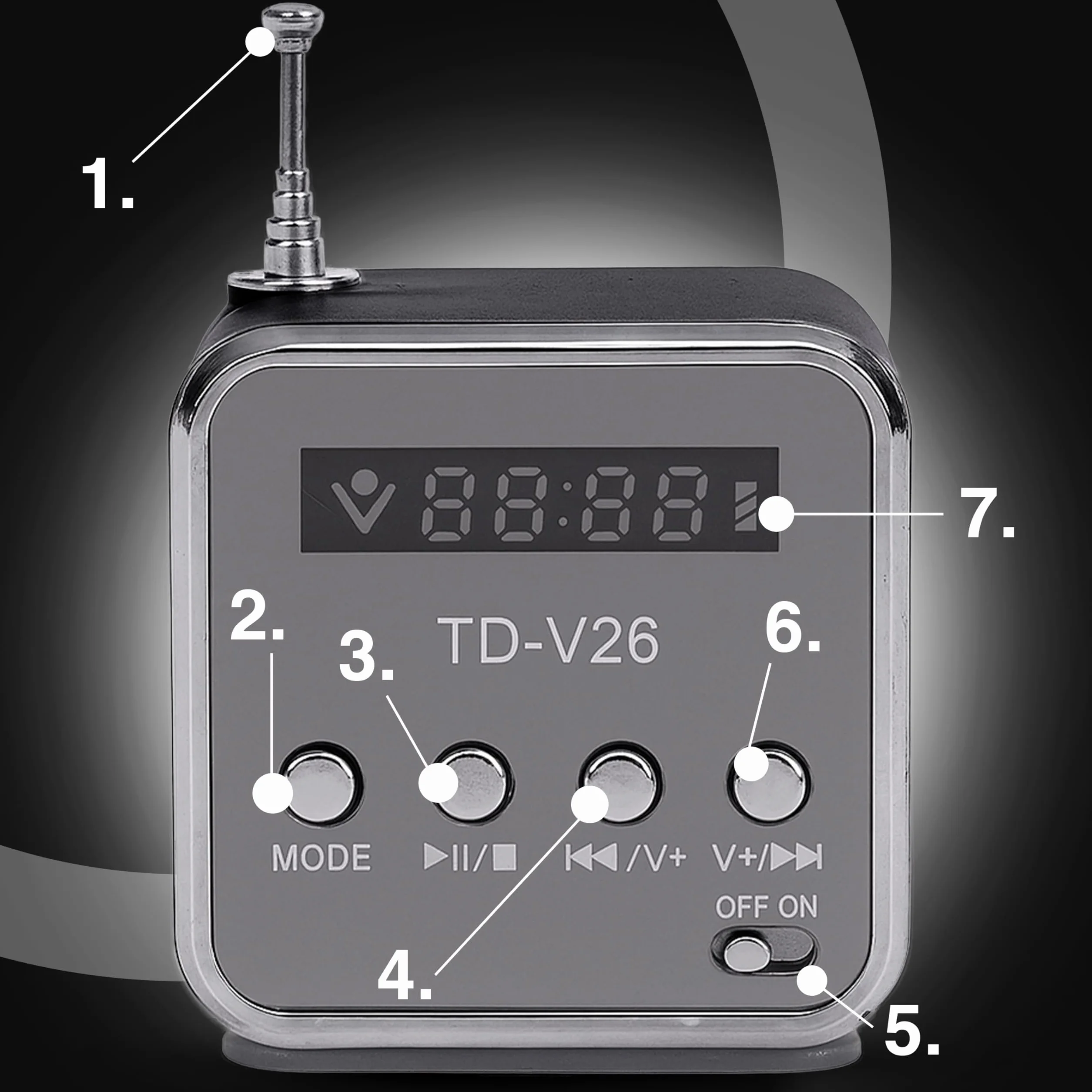 Retoo Radio Portatile FM 3W 45dB Micro SD TF Altoparlante Digitale MP3 USB Nero-Grigio