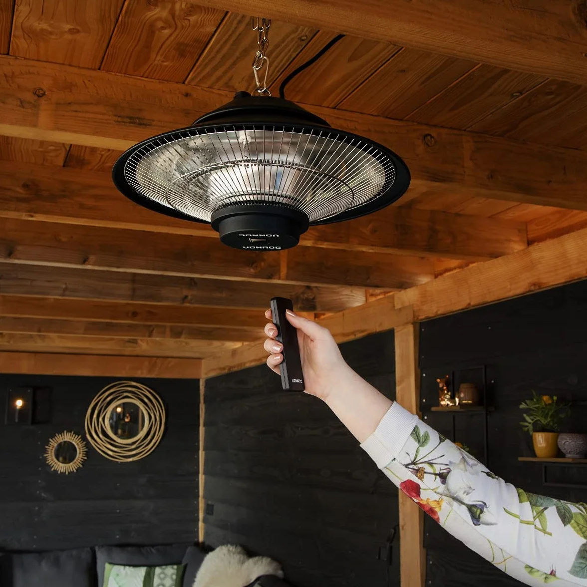 VONROC Stufa da Esterno a Infrarossi Ustica 1500W, Riscaldatore a Soffitto IP44 con Telecomando