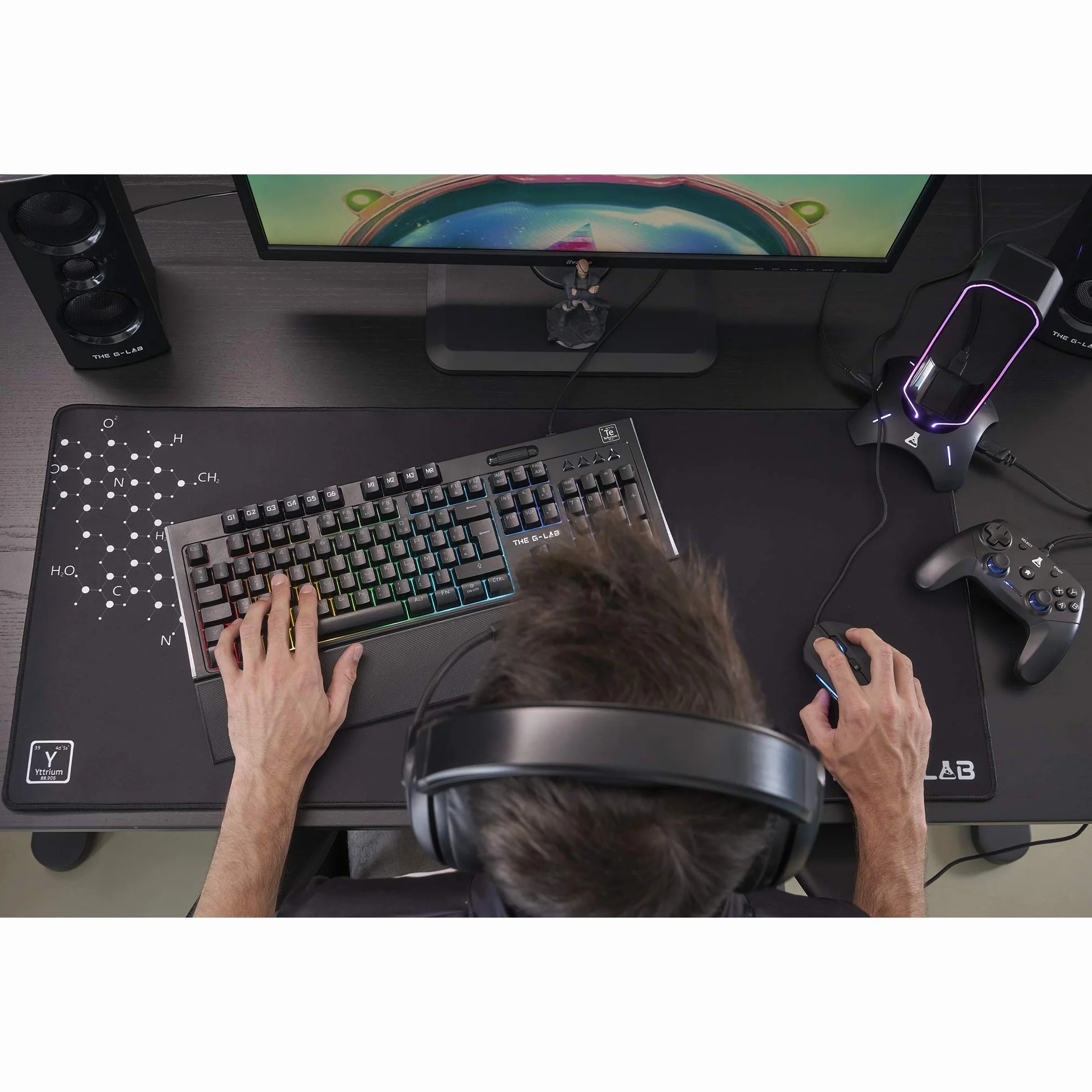 The G-Lab K-Stand RADON Supporto per Cuffie da Gioco RGB USB HUB Base Antiscivolo Nero