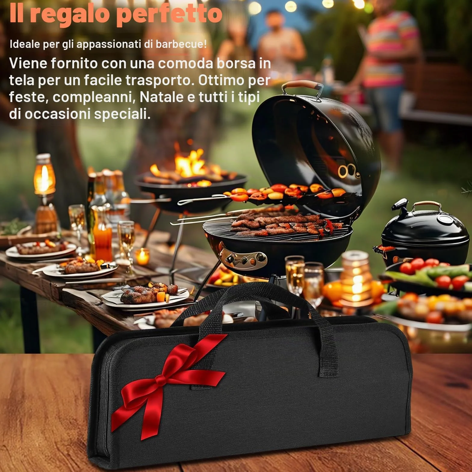 27Pcs Set per Barbecue in Acciaio Inossidabile, Set di Posate da Grill Professionali, Accessori per Barbecue, con Borsa da Trasporto, per Campeggio, Picnic, Giardino, Escursionismo