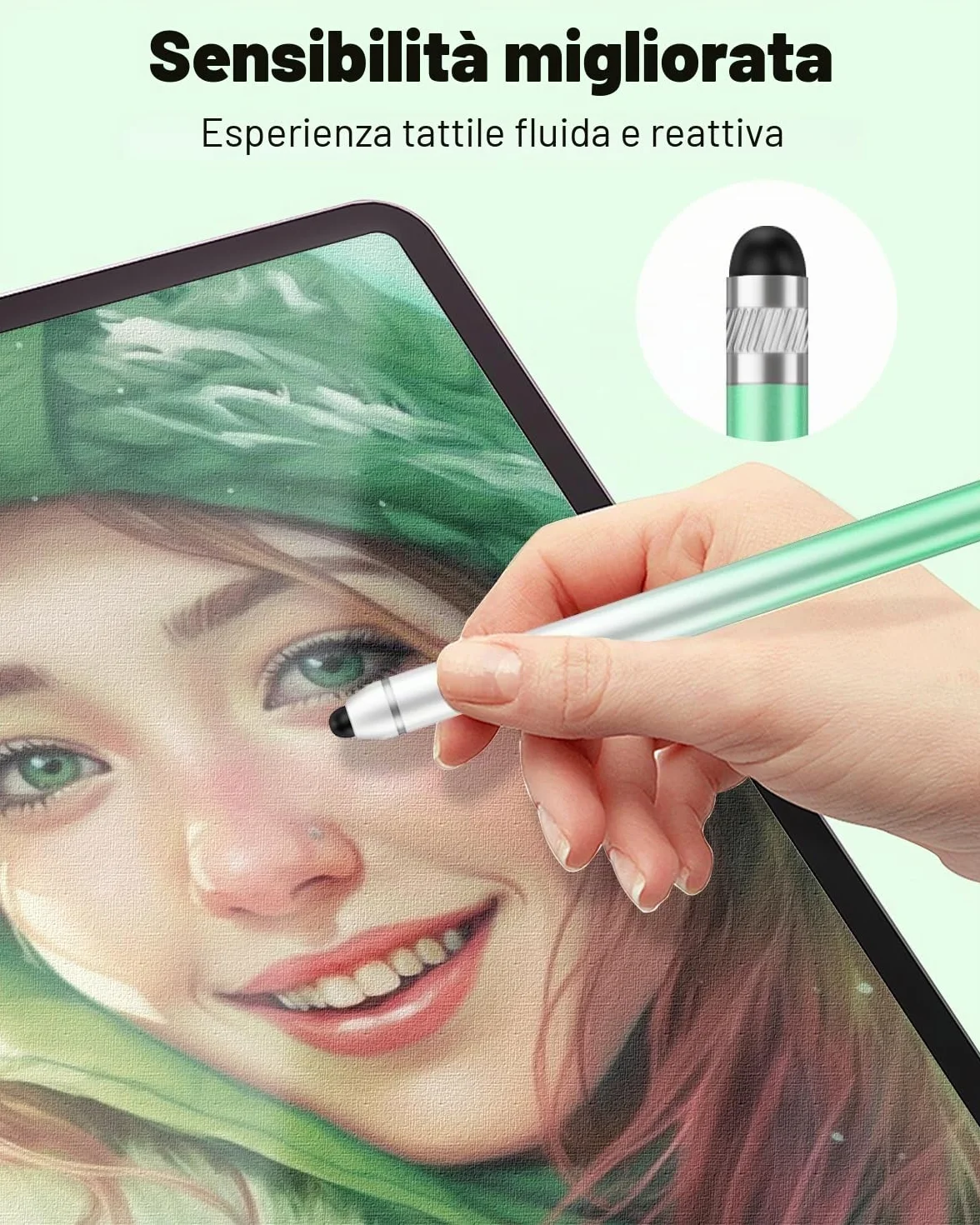 AmberVec Penna Stylus Capacitiva a Doppia Punta per Touchscreen iPhone iPad Android Tablet, Confezione da 2