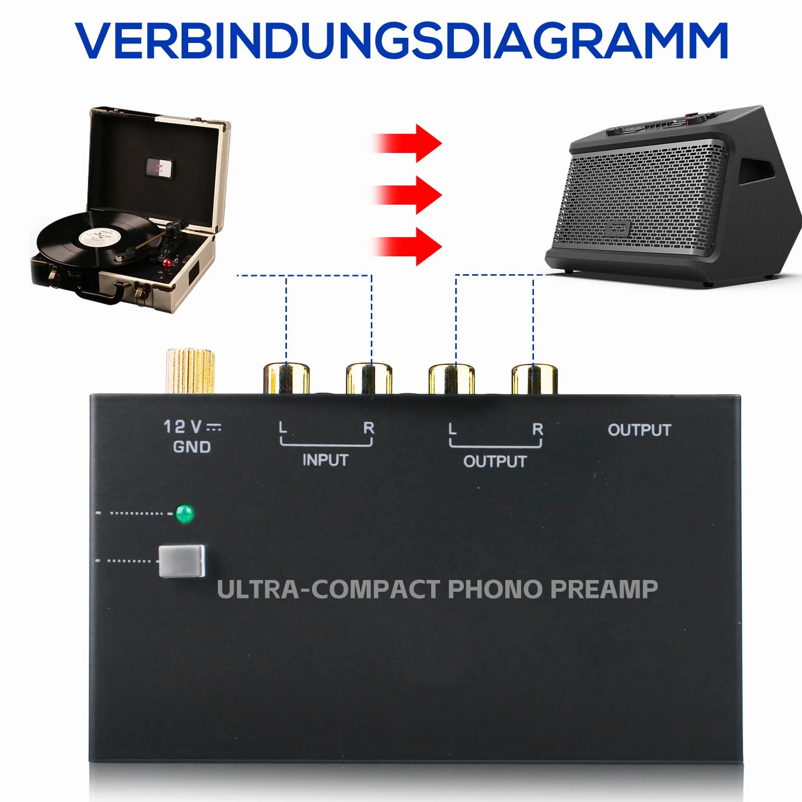 Phono Preamplificatore per Giradischi, Preamp con Adattatore DC 12V