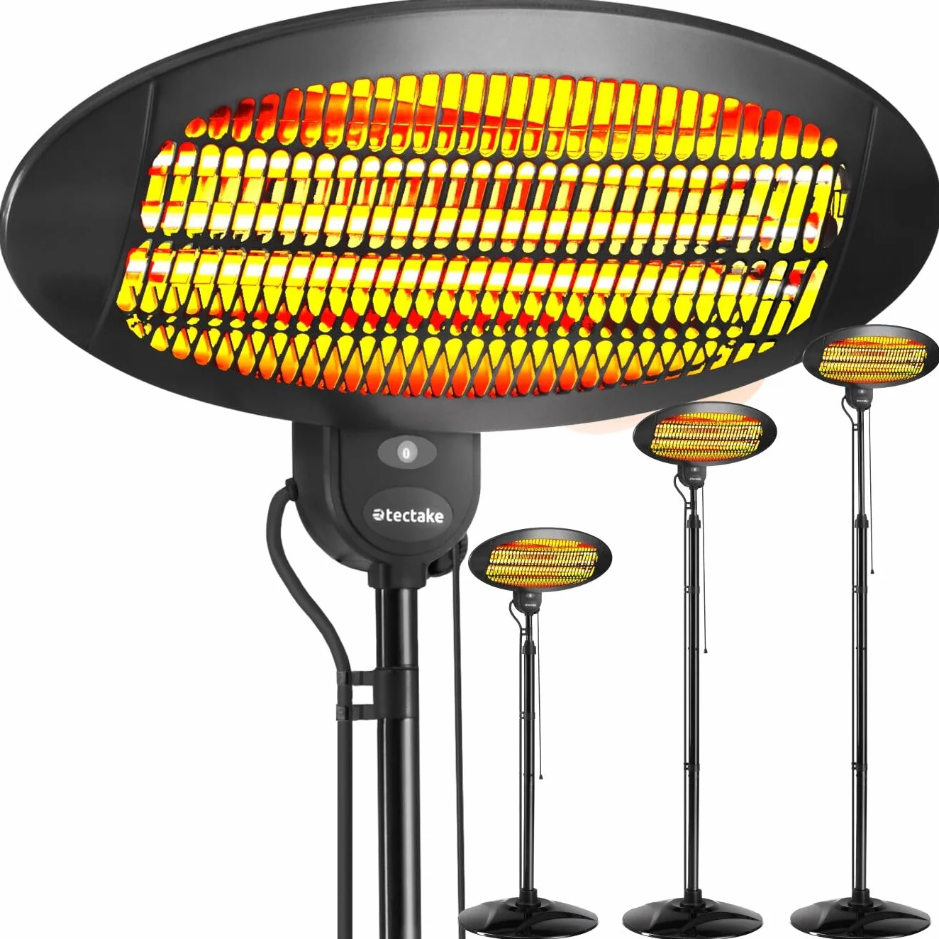 Tectake Riscaldatore a Infrarossi 2000W Lampada Regolabile 3 Livelli Potenza Protezione Anti-Ribaltamento Nero