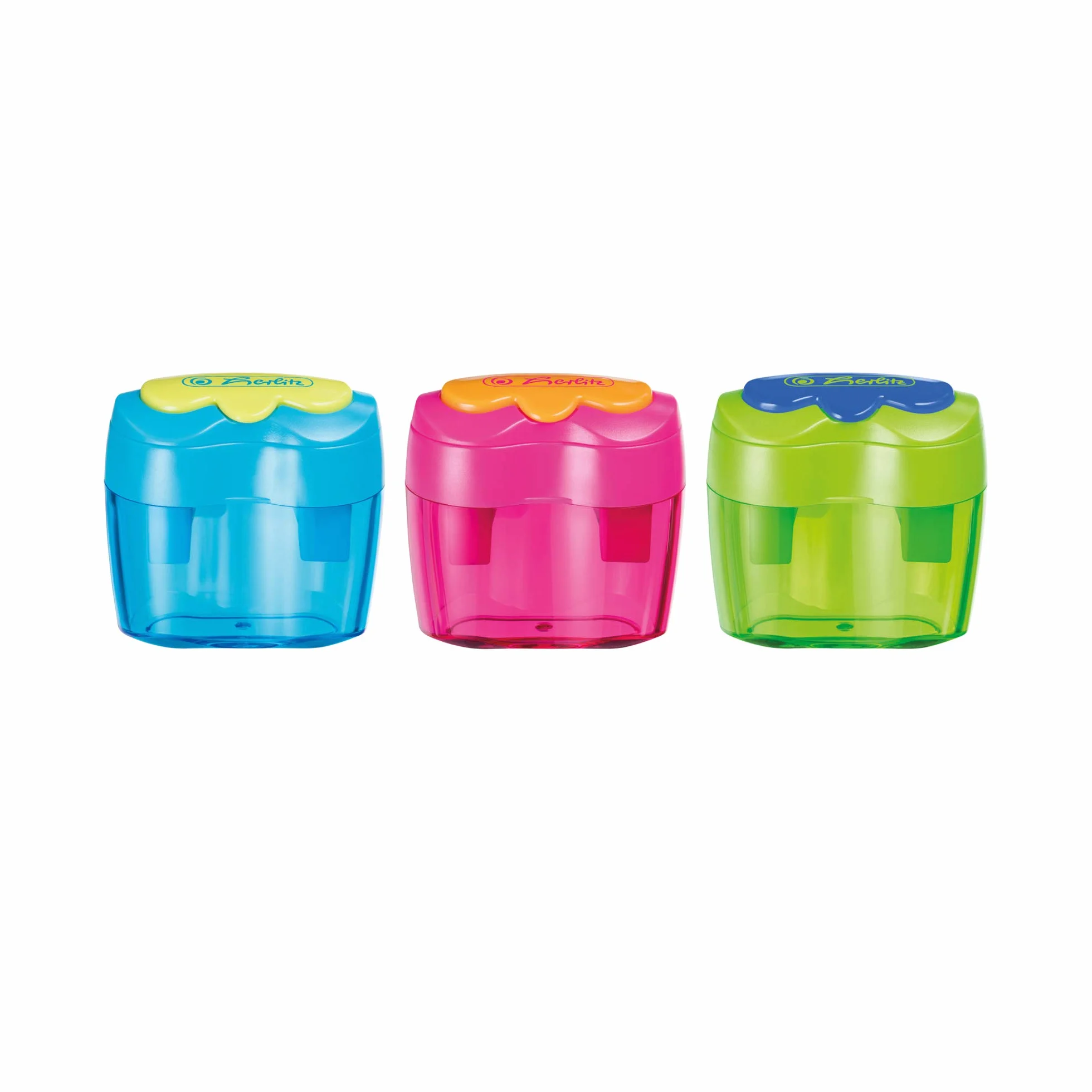 Herlitz Serie Fancy 1 Temperamatite Ergonomico con Contenitore Temperino Doppio per Matite Pastelli Jumbo e Triangolari