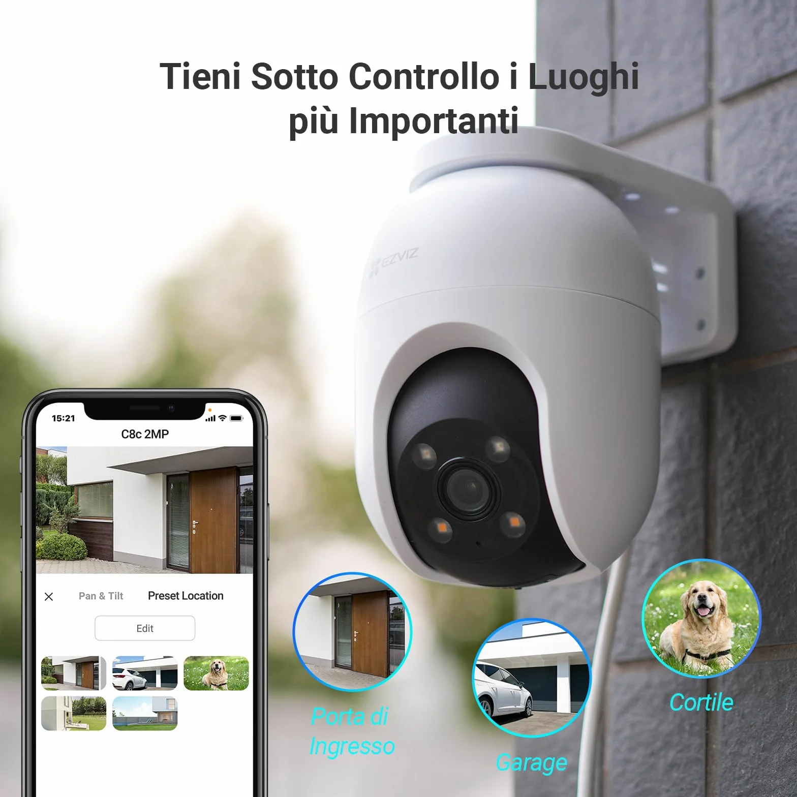 EZVIZ C8c 2MP Telecamera di Sorveglianza Wi-Fi Esterno 360° Auto-Zoom Tracciamento IP65