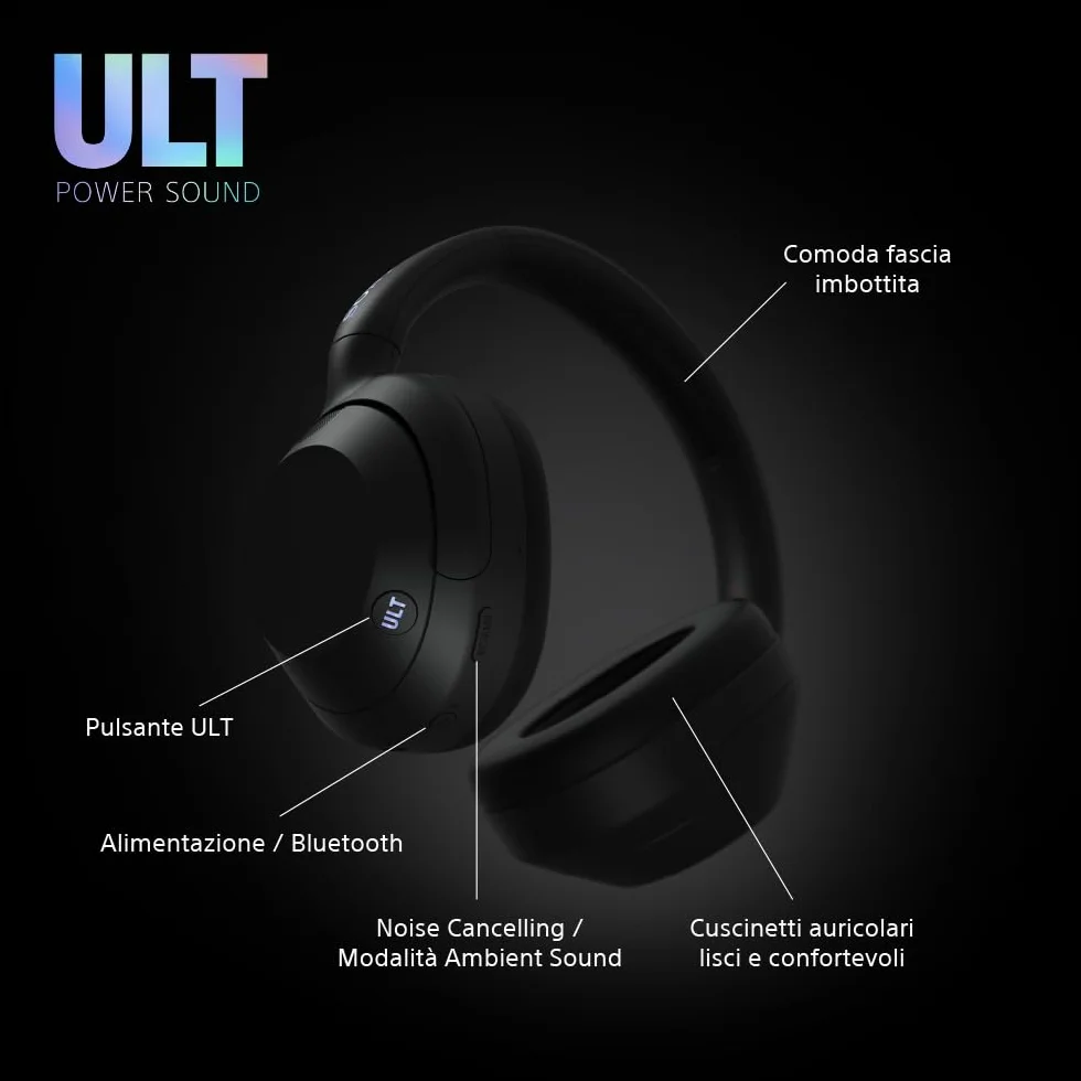 Sony ULT WEAR Cuffie Wireless Noise Cancelling, Bassi Profondi, Processore WH-1000XM5, Batteria 30 Ore, Nero