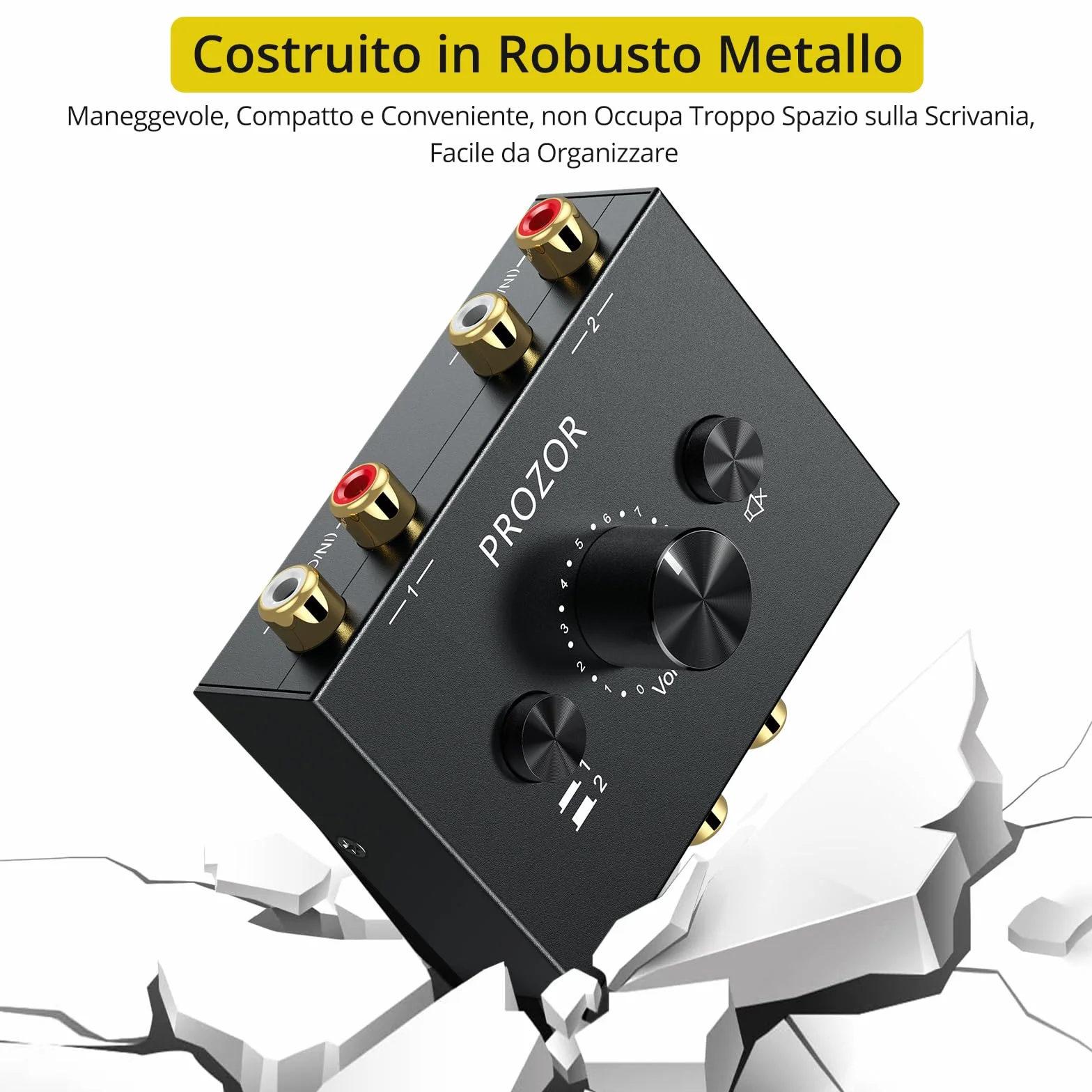 PROZOR Stereo Audio Switch 1 in 2 out / 2 in 1 out Bidirezionale con 1.5m Cavo RCA Tasto Muto