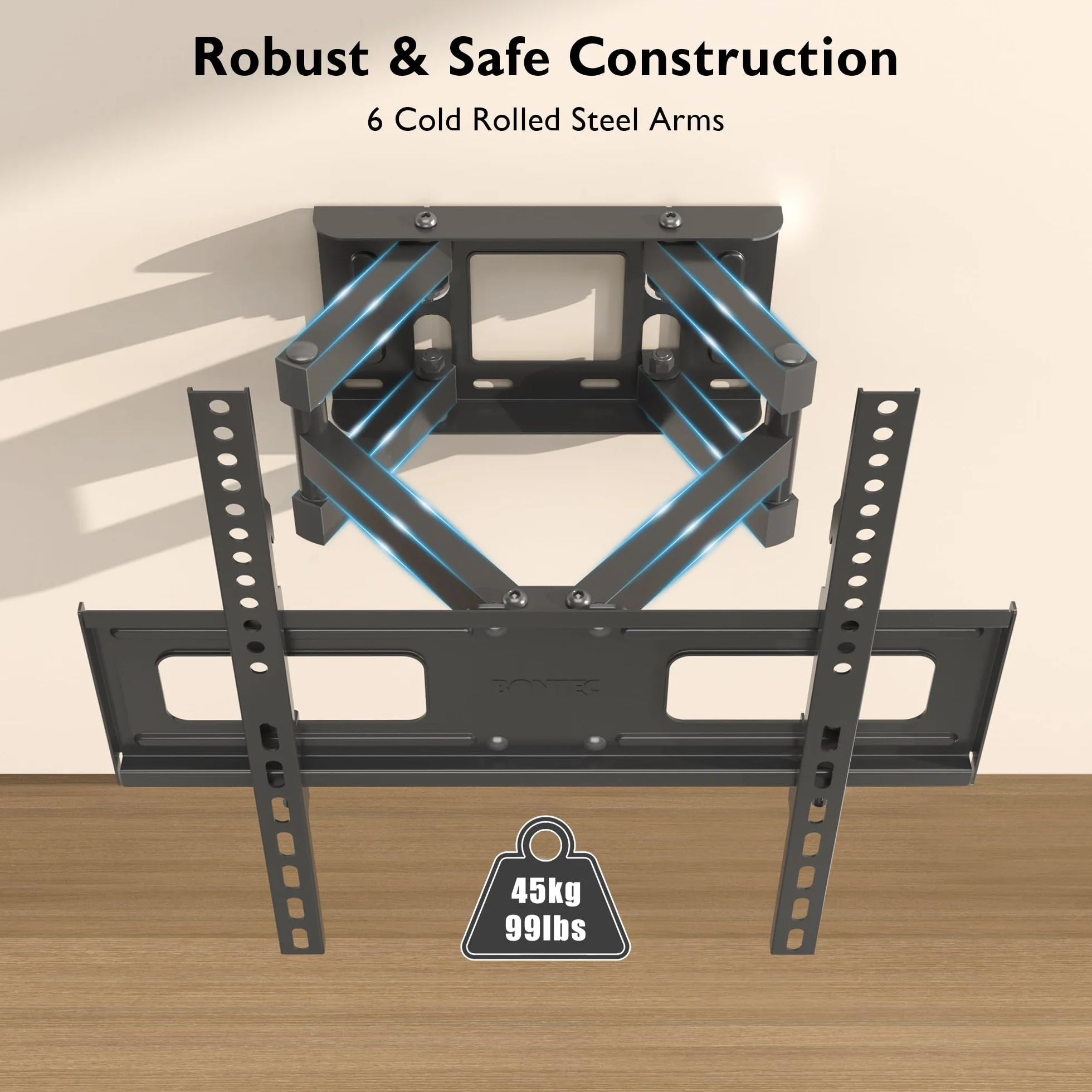 BONTEC Supporto TV Parete Inclinazione Girevole Doppio Braccio 23-70 inch 45kg VESA 400x400mm
