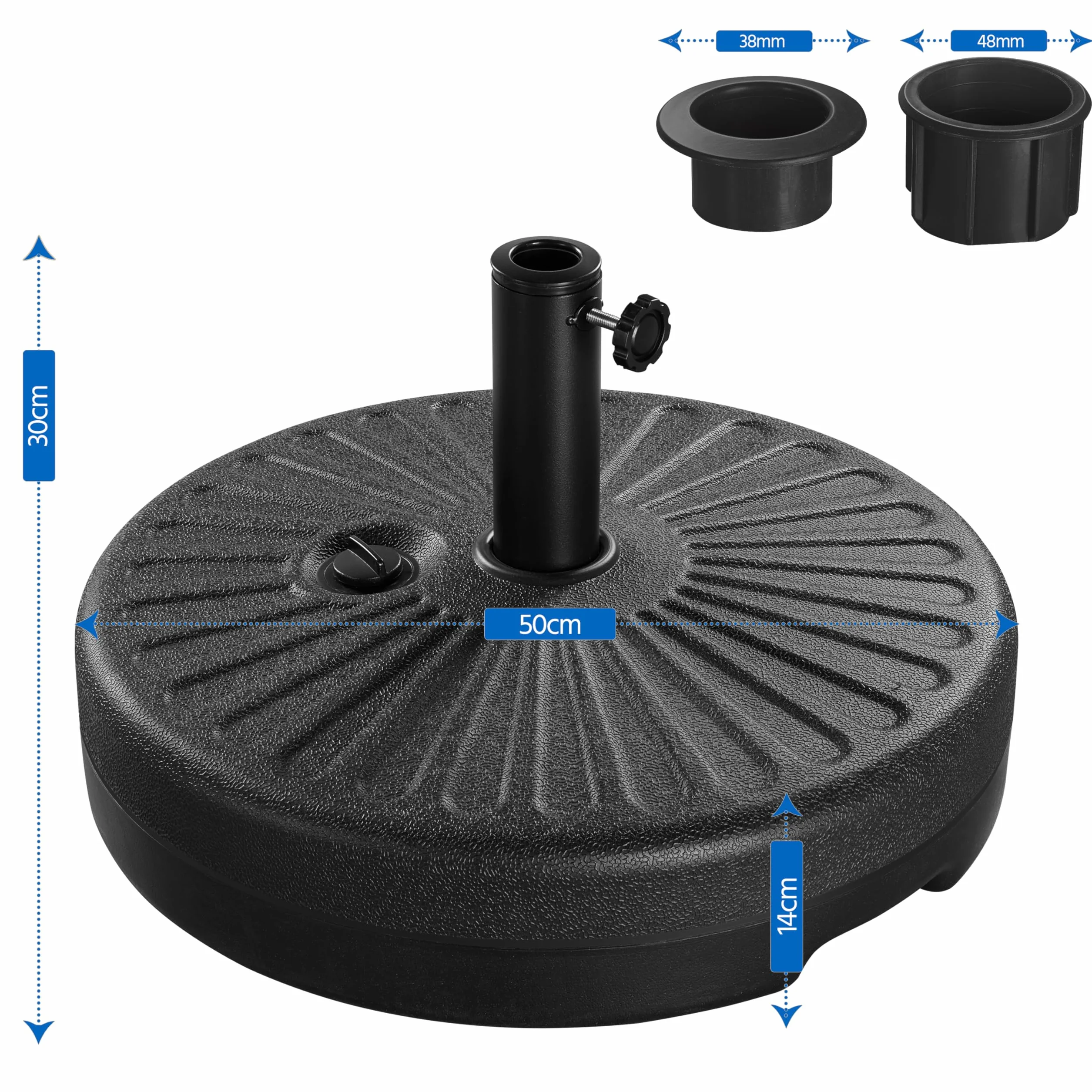 Yaheetech Base per Ombrellone da Giardino in HDPE e Ferro Riempibile con Sabbia o Acqua 22L Supporto per Pali da Ø38mm e Ø48mm Esterno Veranda Terrazza Spiaggia Piscina Patio Nero