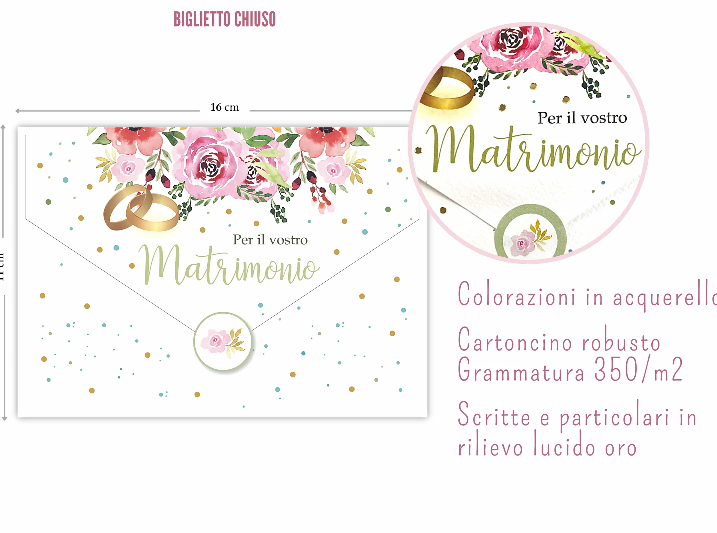 LINA OFFICINE GRAFICHE CREATIVE Biglietto Matrimonio Portasoldi 11 x 16 cm con Busta Interna e Etichetta Chiudi Busta