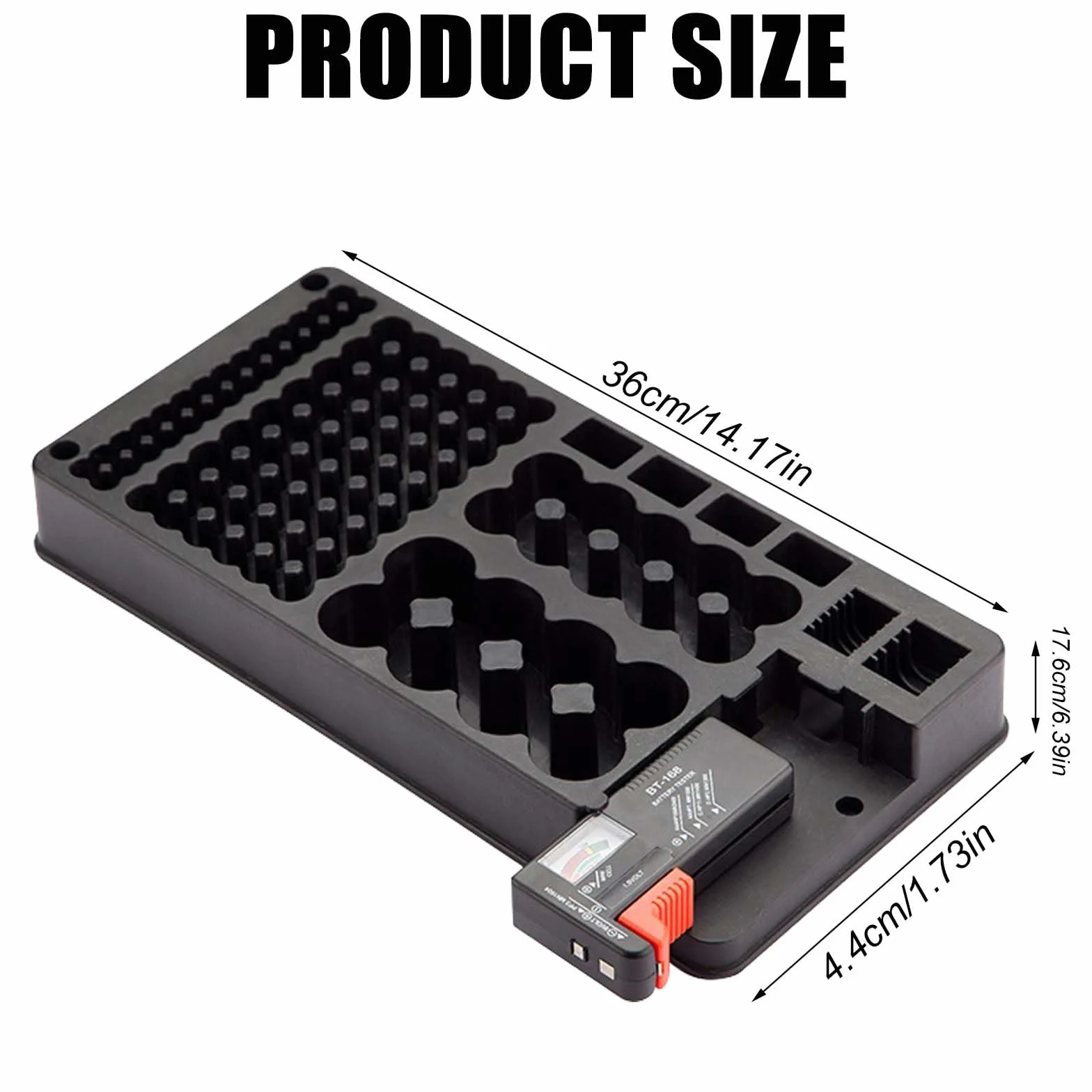 Scatola di immagazzinaggio batteria con tester per 116 batterie AAA AA 9V C D
