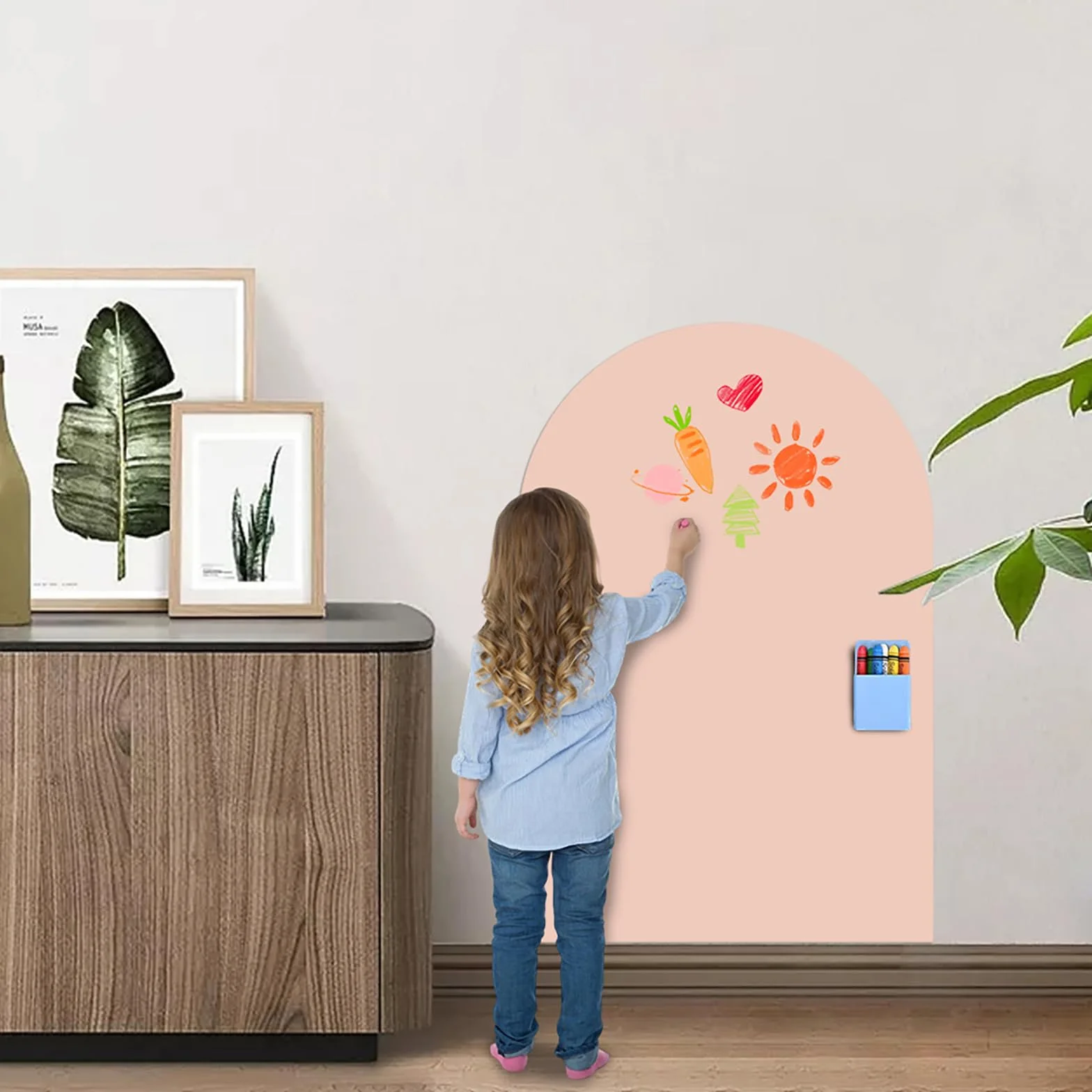 Lavagna Magnetica da Parete 80 x 100 cm Autoadesiva Cancellabile per Bambini con Gessetti Rosa