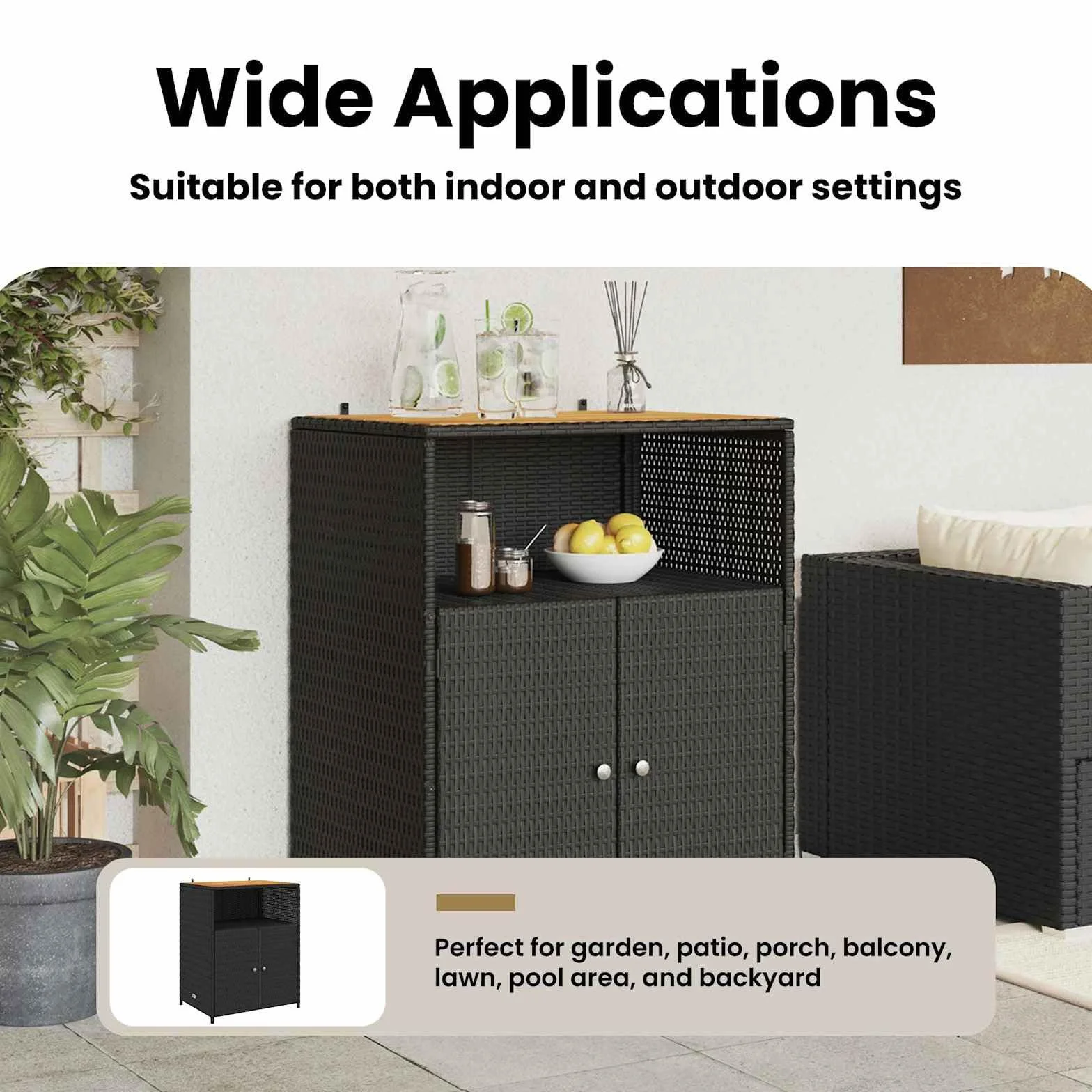 vidaXL Armadietto da Giardino Nero 70 x 50 x 87 cm Poliestere e Rattan Resistente per Esterni
