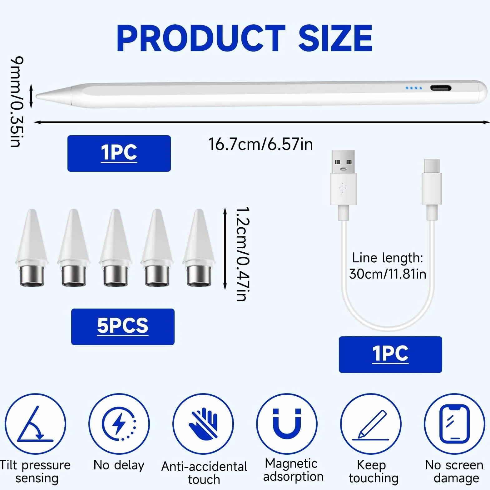 Penna Universale per Tablet Compatibile iPhone Samsung Huawei Xiaomi Touch con 4 Punte Ricambio Rifiuto Palmo Sensibilità Inclinazione