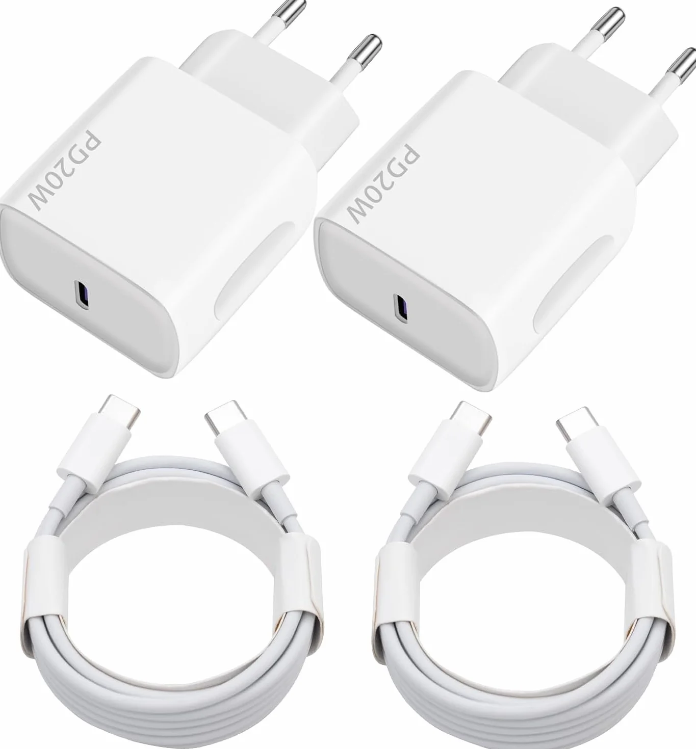 Ładowarka 20W USB-C 2 szt. z kablem 2x2m do Samsung Galaxy iPhone 17 16 15 Plus Pro Max iPad Huawei Xiaomi Oppo - Szybkie ładowanie