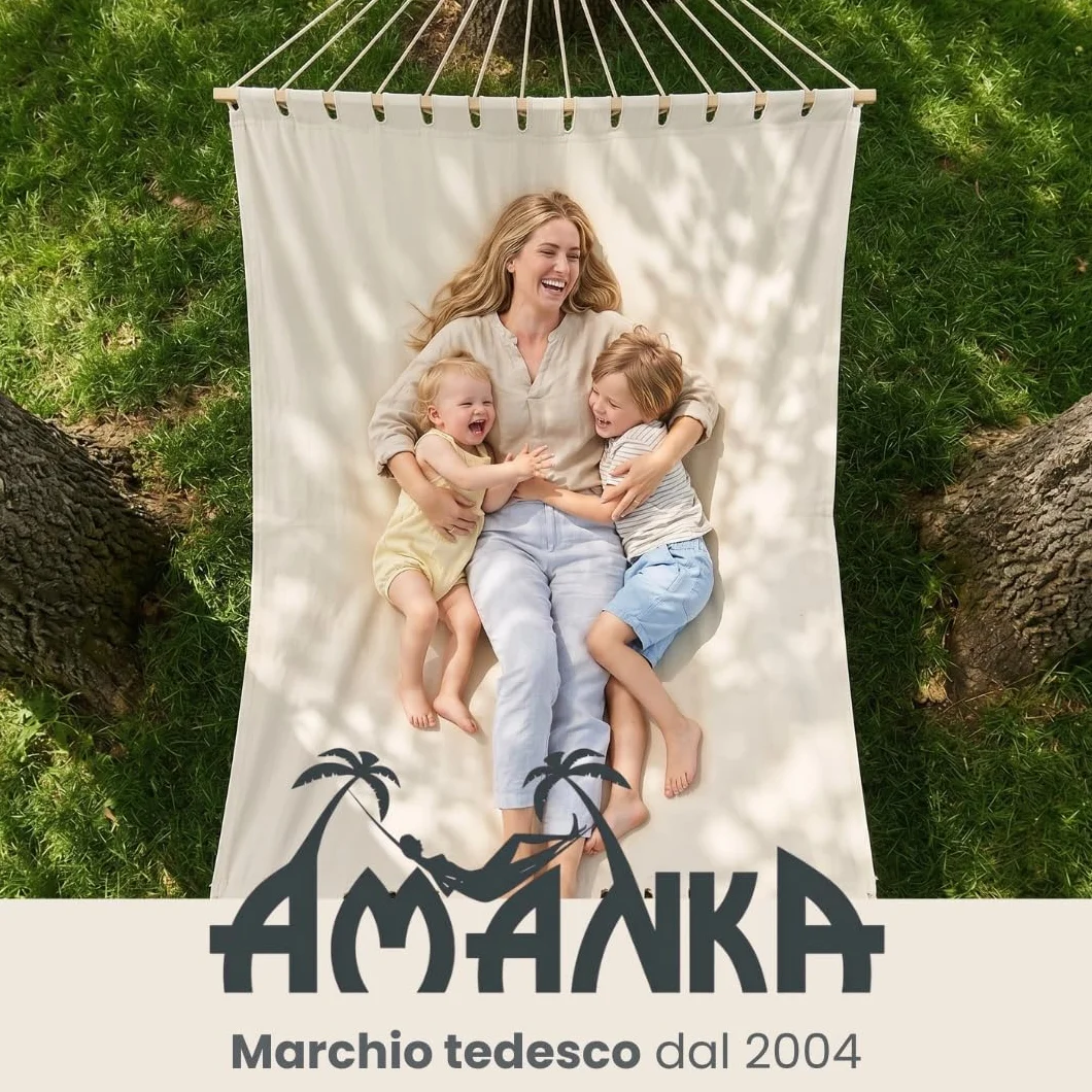 Amaca XXL 200x120 cm Beige Dondolo Doppio 2 Persone 150kg Cotone Robusto Esterno Interno Balcone Giardino