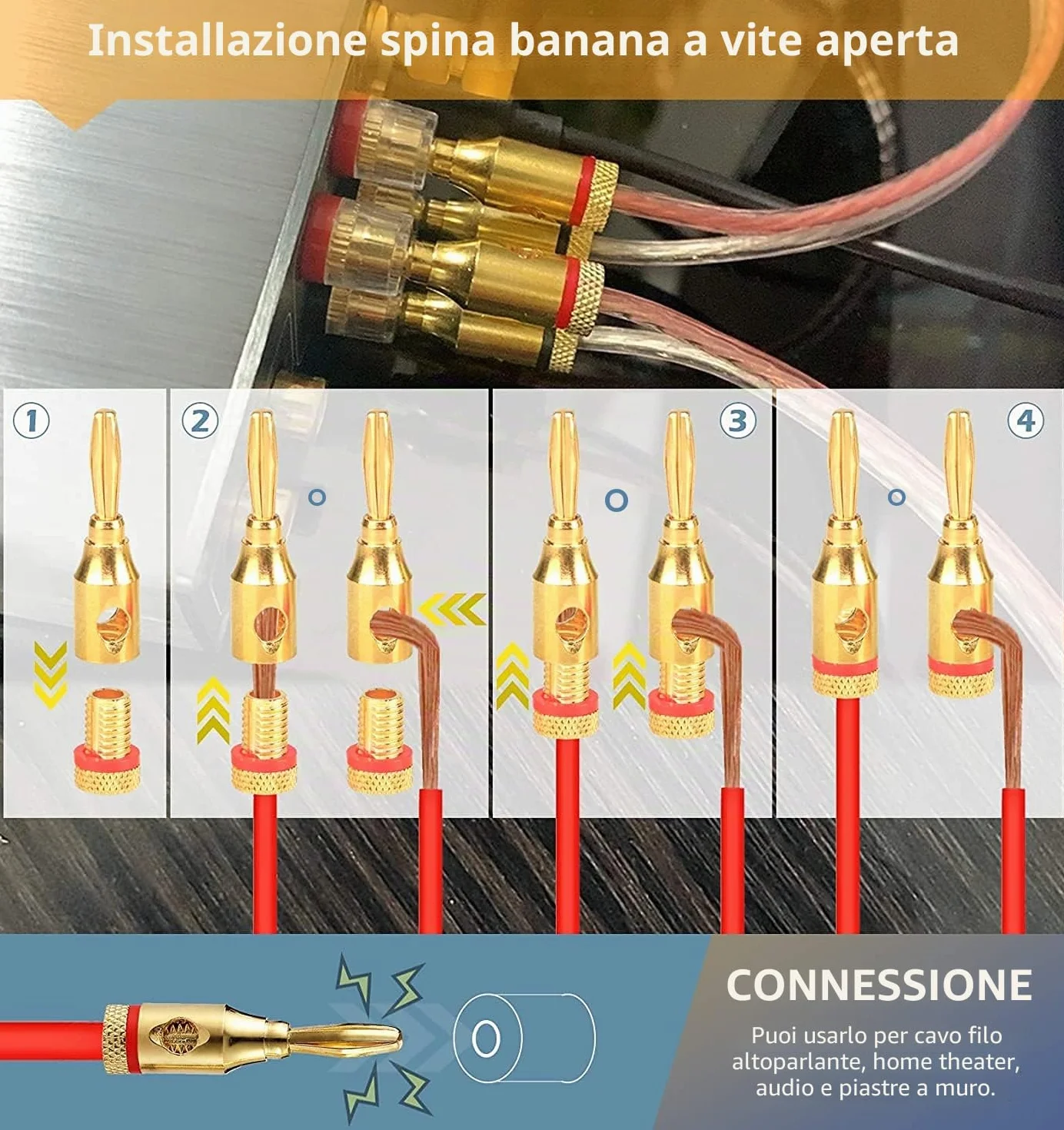 Spine a banana per altoparlanti da 4 mm, connettori per cavi, Greluma 10 pezzi
