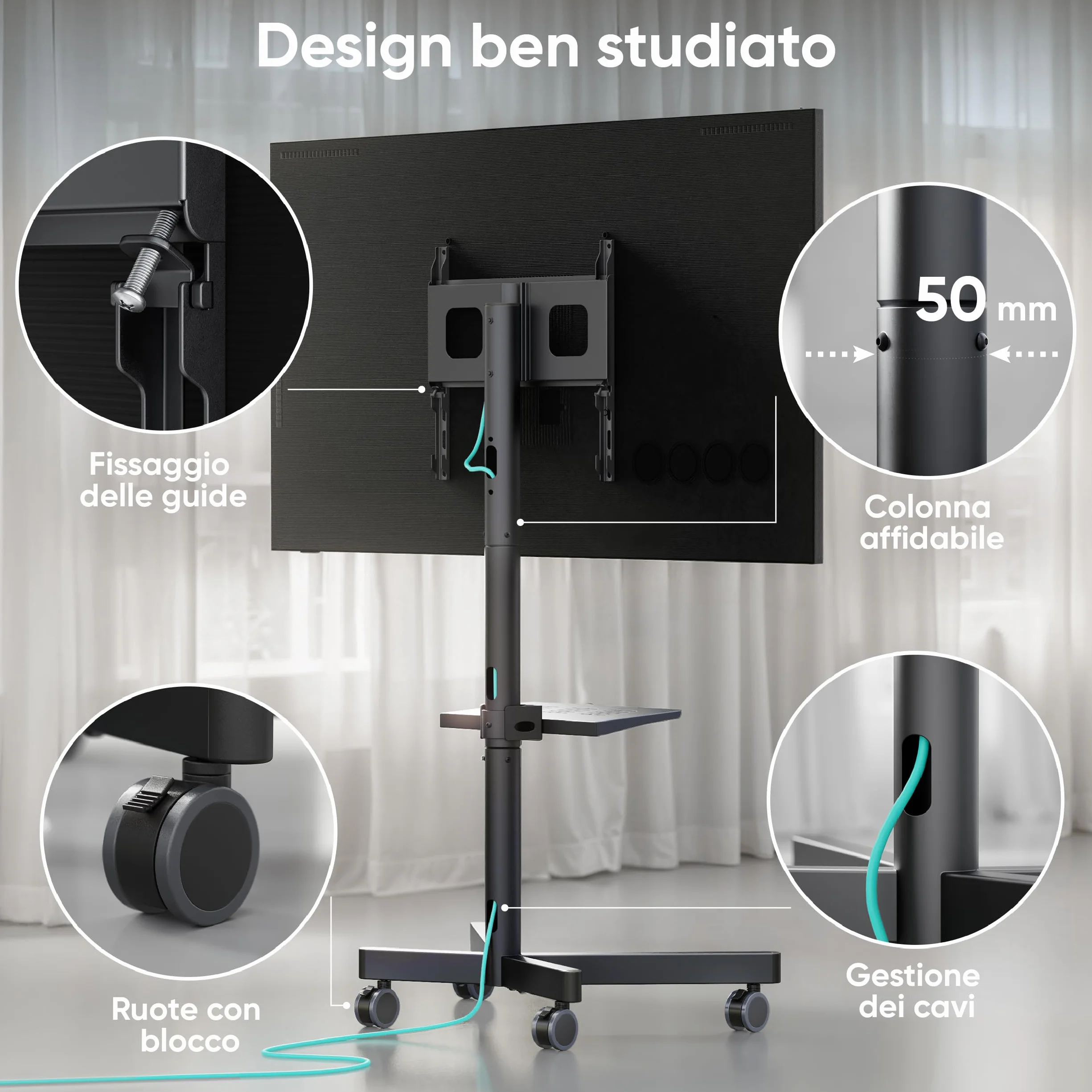 ONKRON Porta TV da Terra Mobile 23"-60" Supporto TV Pavimento VESA 100x100-400x400 45 kg Nero